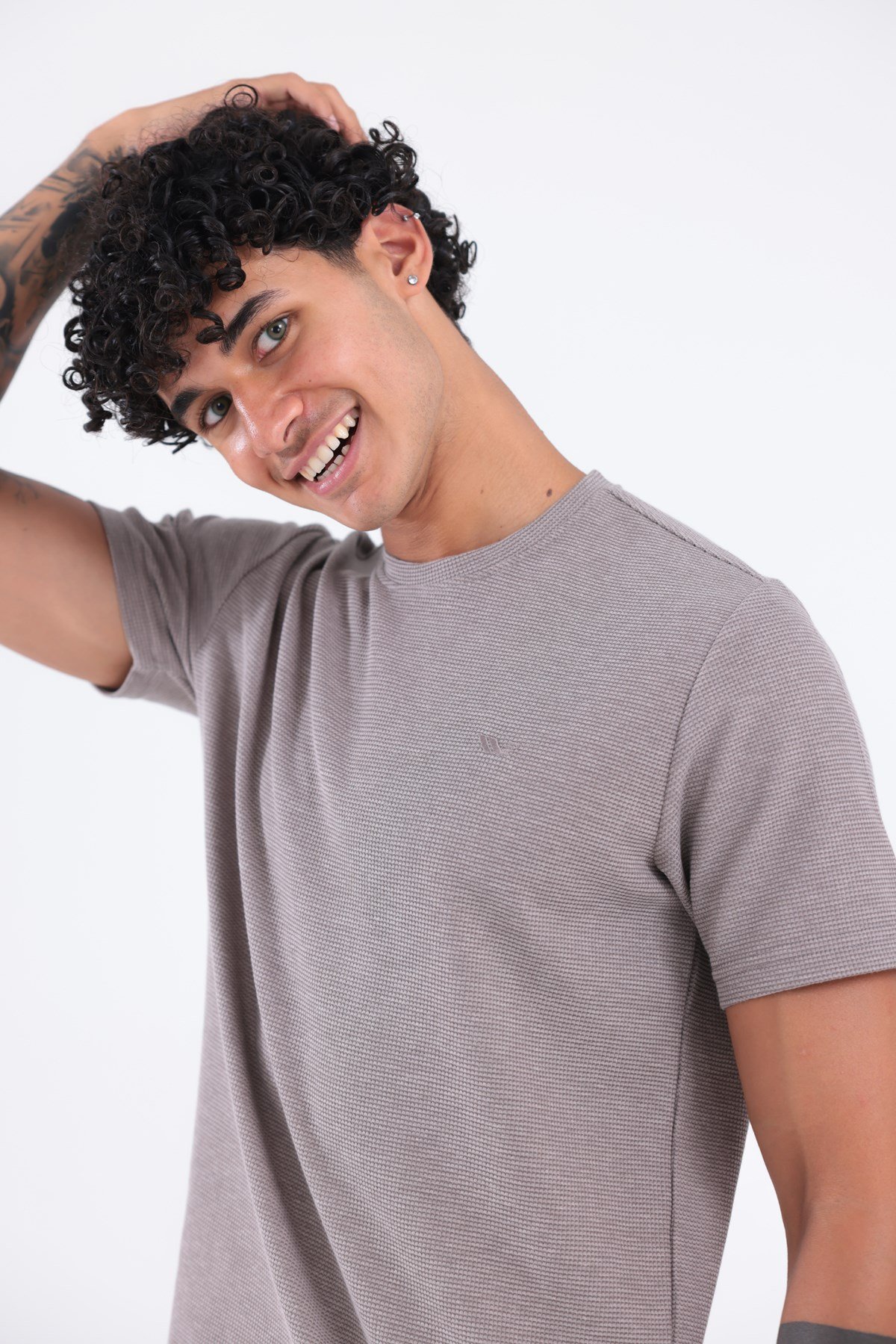 Waffle Dokulu Nakış Logo Detaylı Oversize Erkek T-Shirt