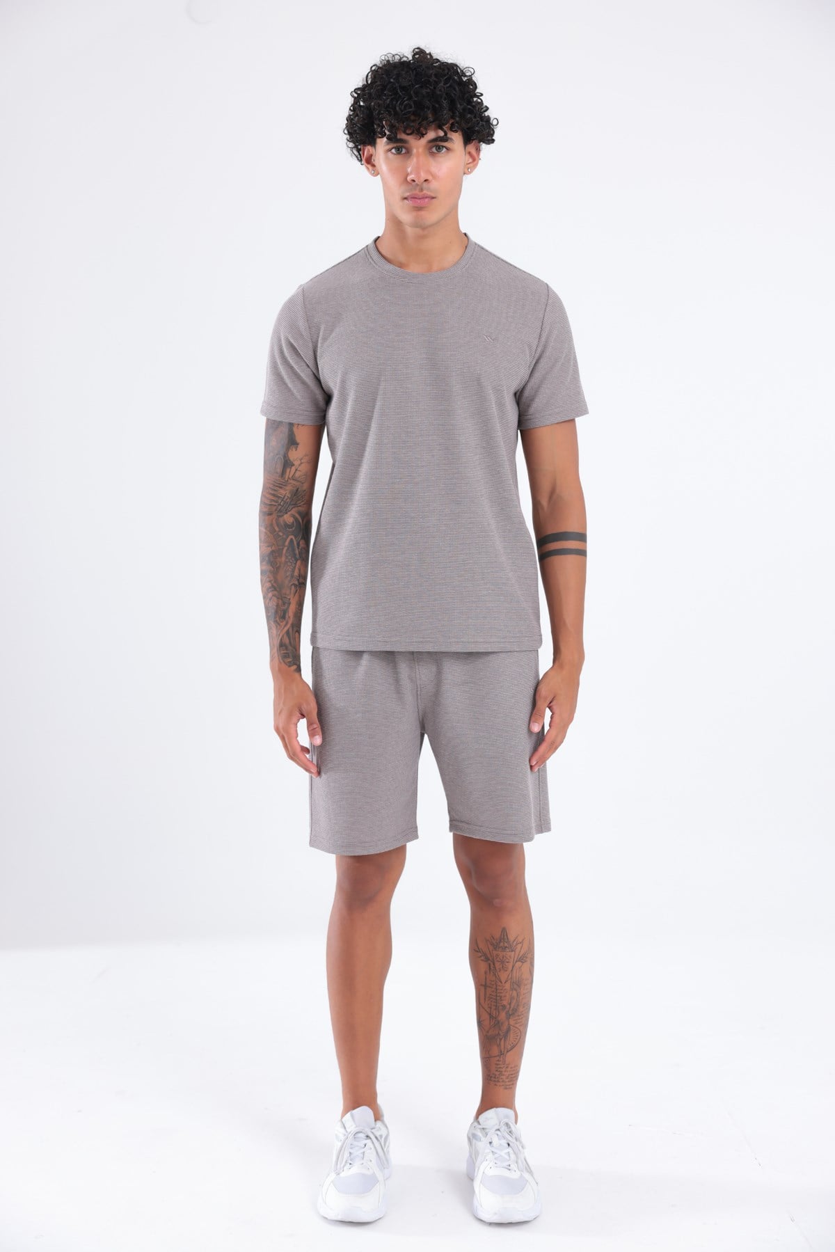 Waffle Dokulu Nakış Logo Detaylı Oversize Erkek T-Shirt