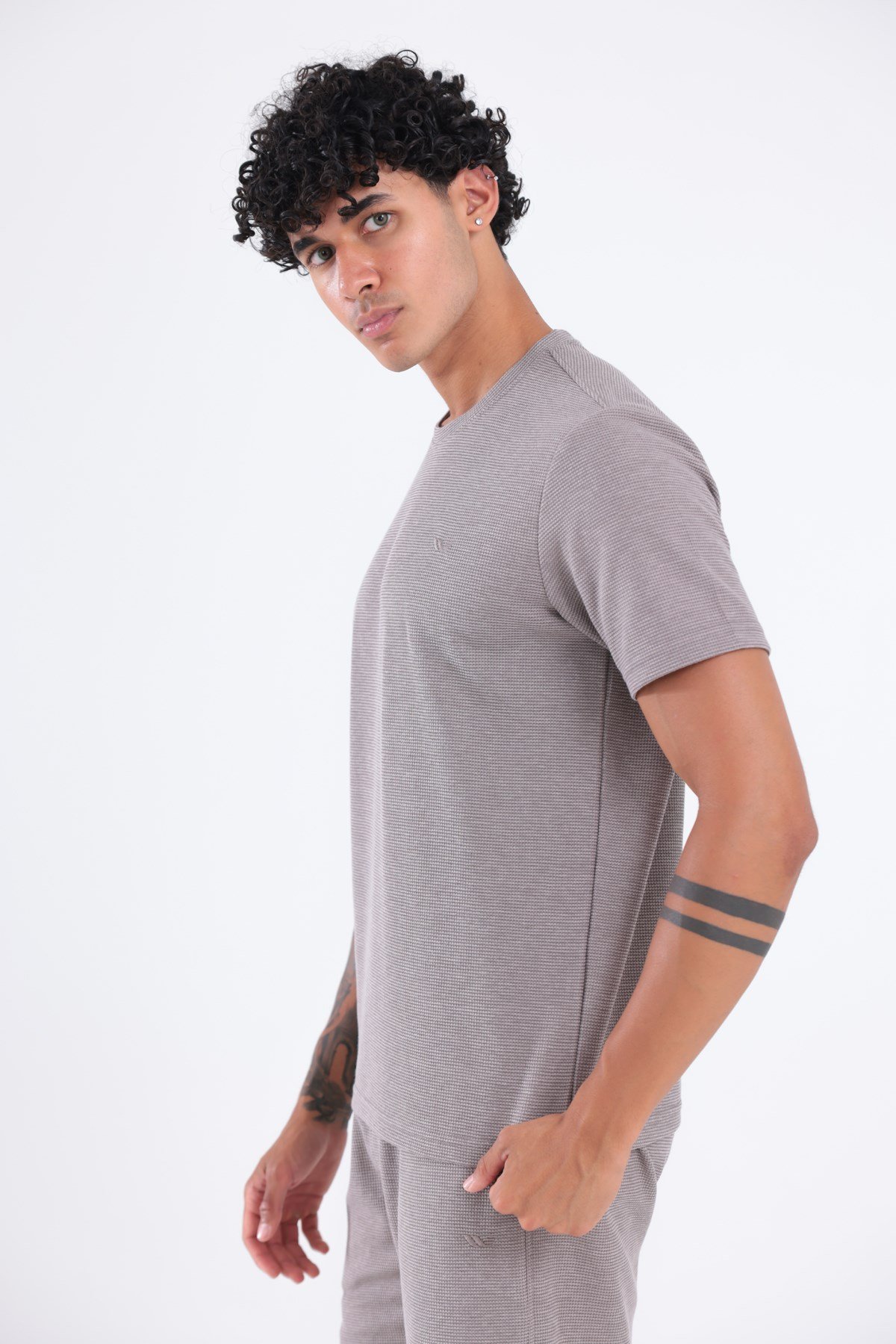 Waffle Dokulu Nakış Logo Detaylı Oversize Erkek T-Shirt