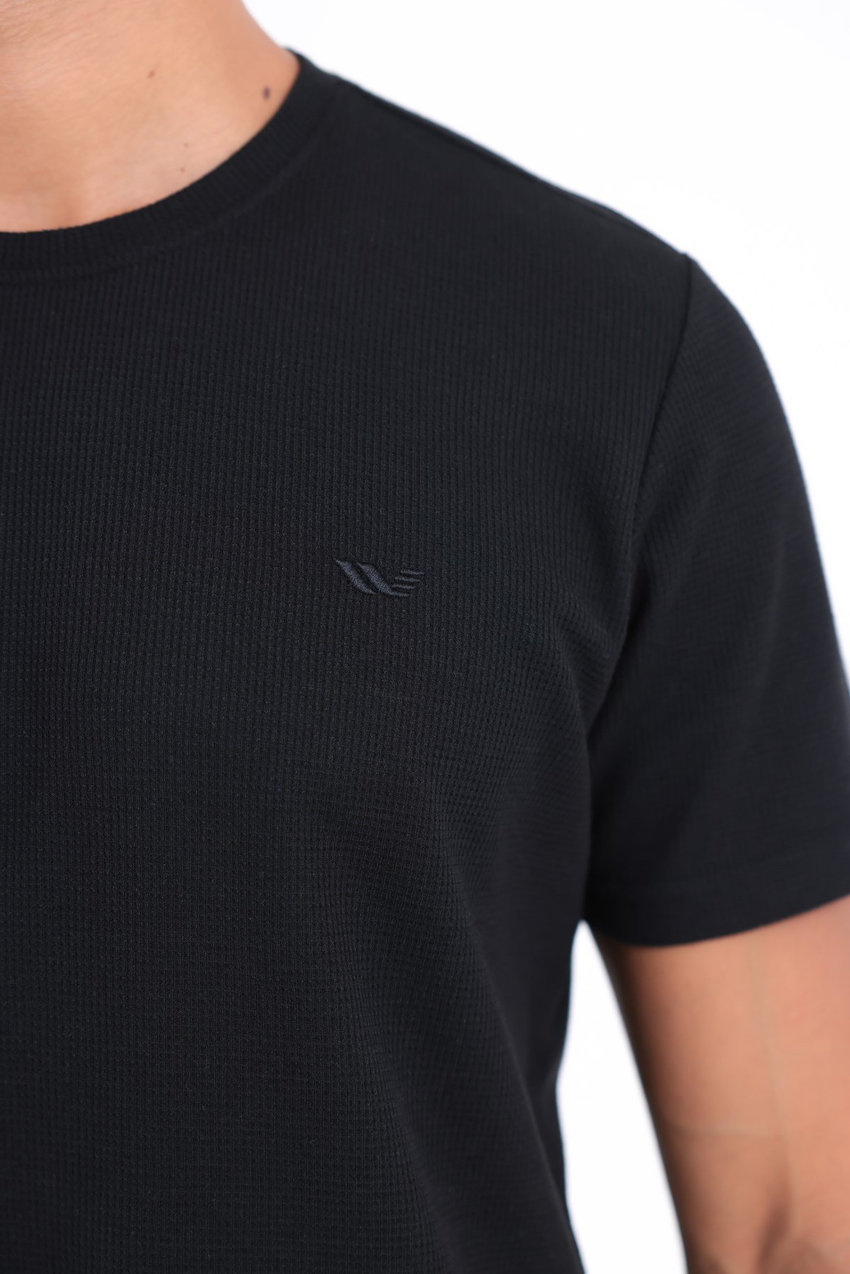 Waffle Dokulu Nakış Logo Detaylı Oversize Erkek T-Shirt