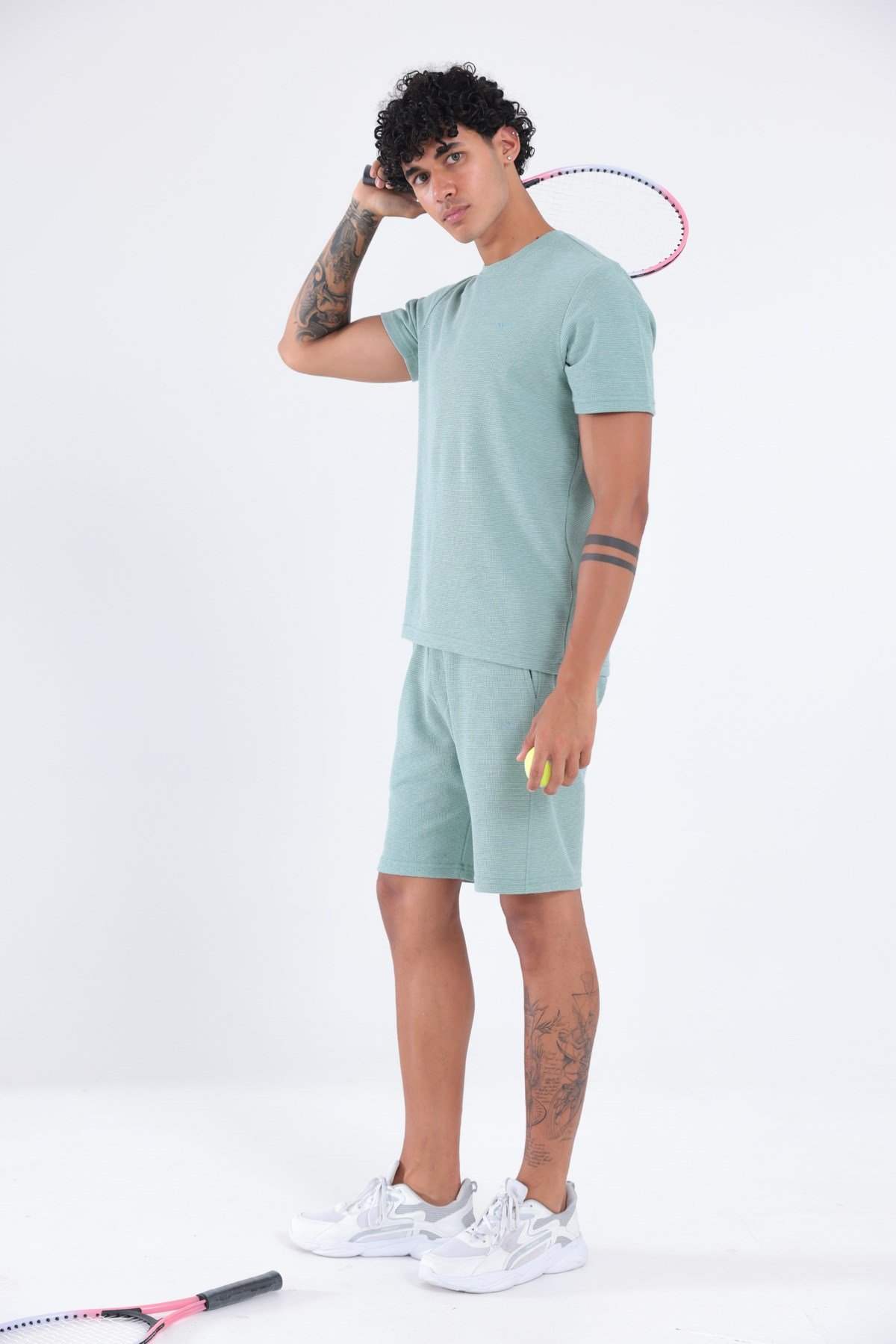Waffle Dokulu Nakış Logo Detaylı Oversize Erkek T-Shirt