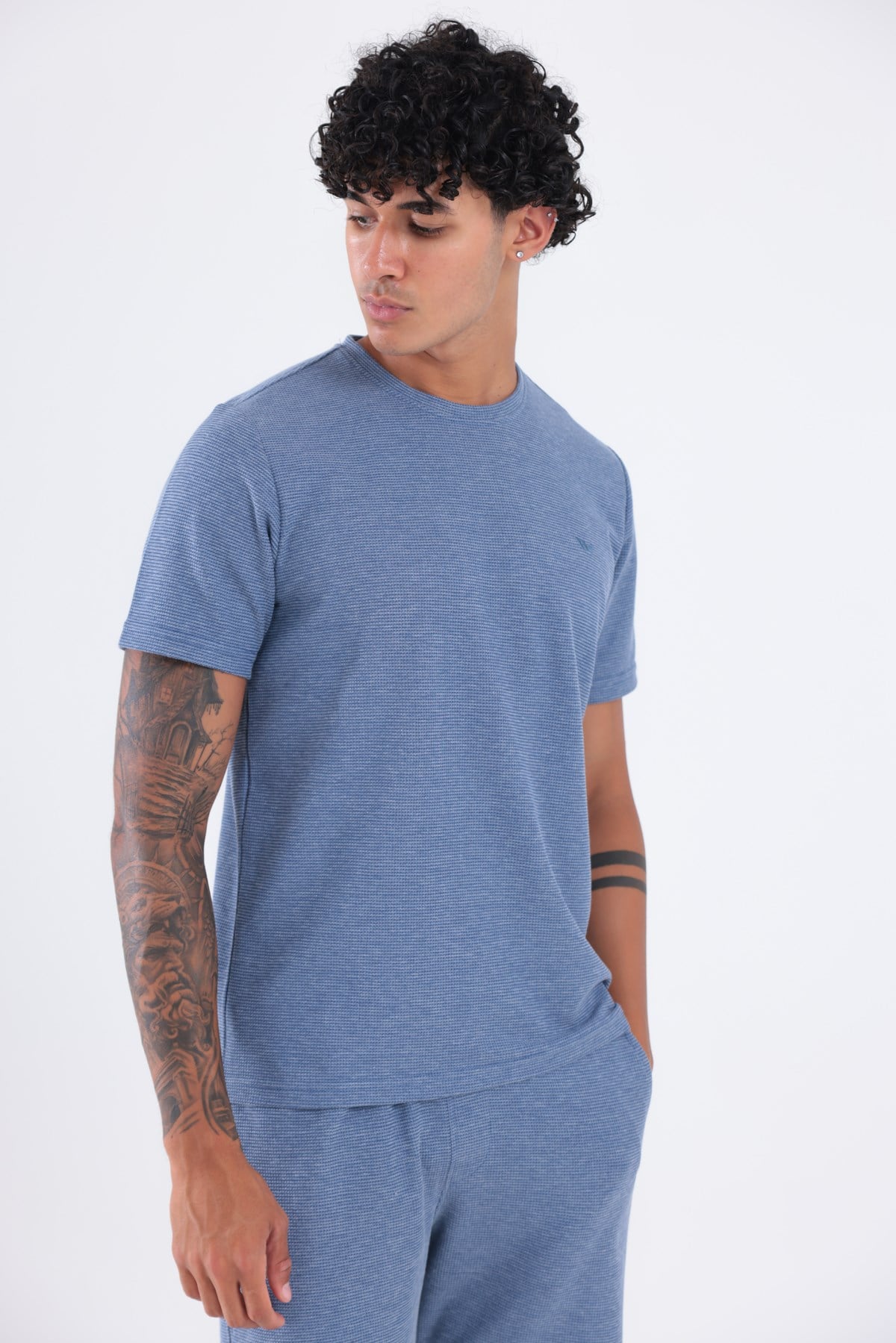 Waffle Dokulu Nakış Logo Detaylı Oversize Erkek T-Shirt