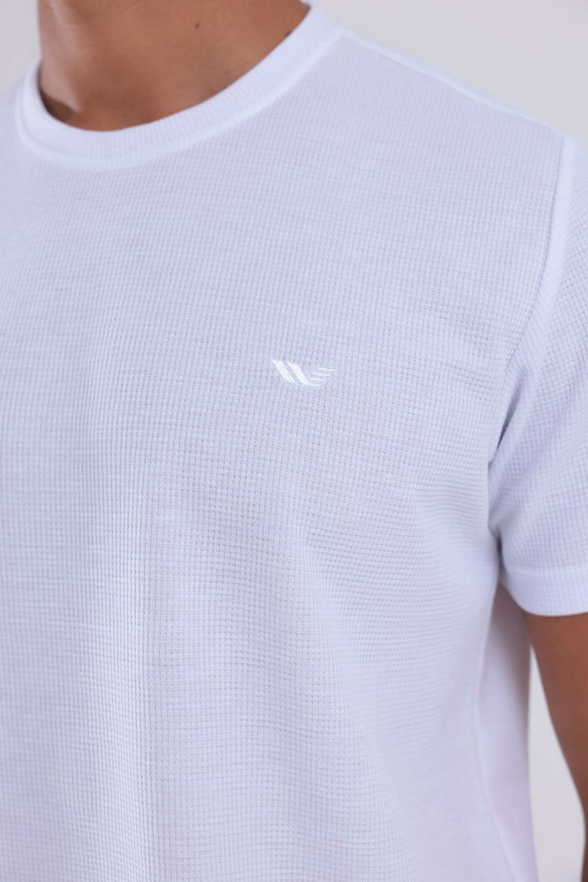 Waffle Dokulu Nakış Logo Detaylı Oversize Erkek T-Shirt
