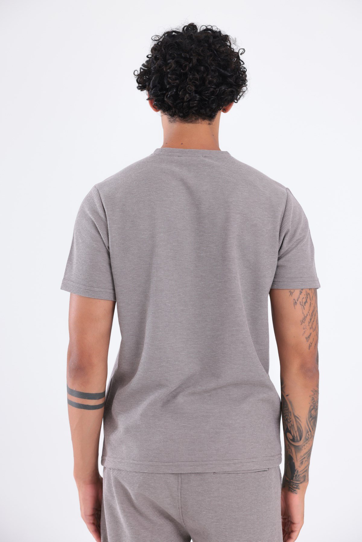 Waffle Dokulu Nakış Logo Detaylı Oversize Erkek T-Shirt