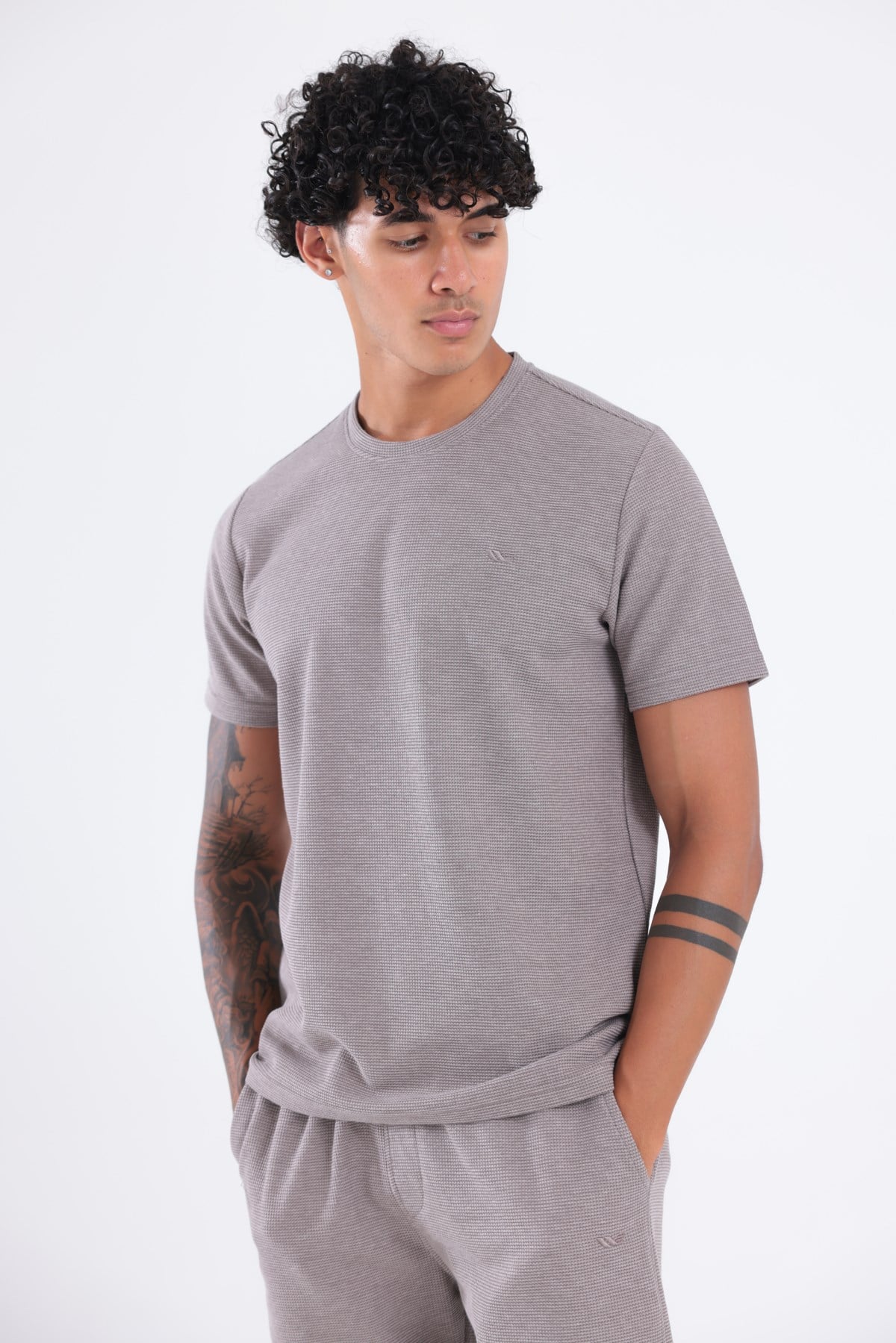 Waffle Dokulu Nakış Logo Detaylı Oversize Erkek T-Shirt