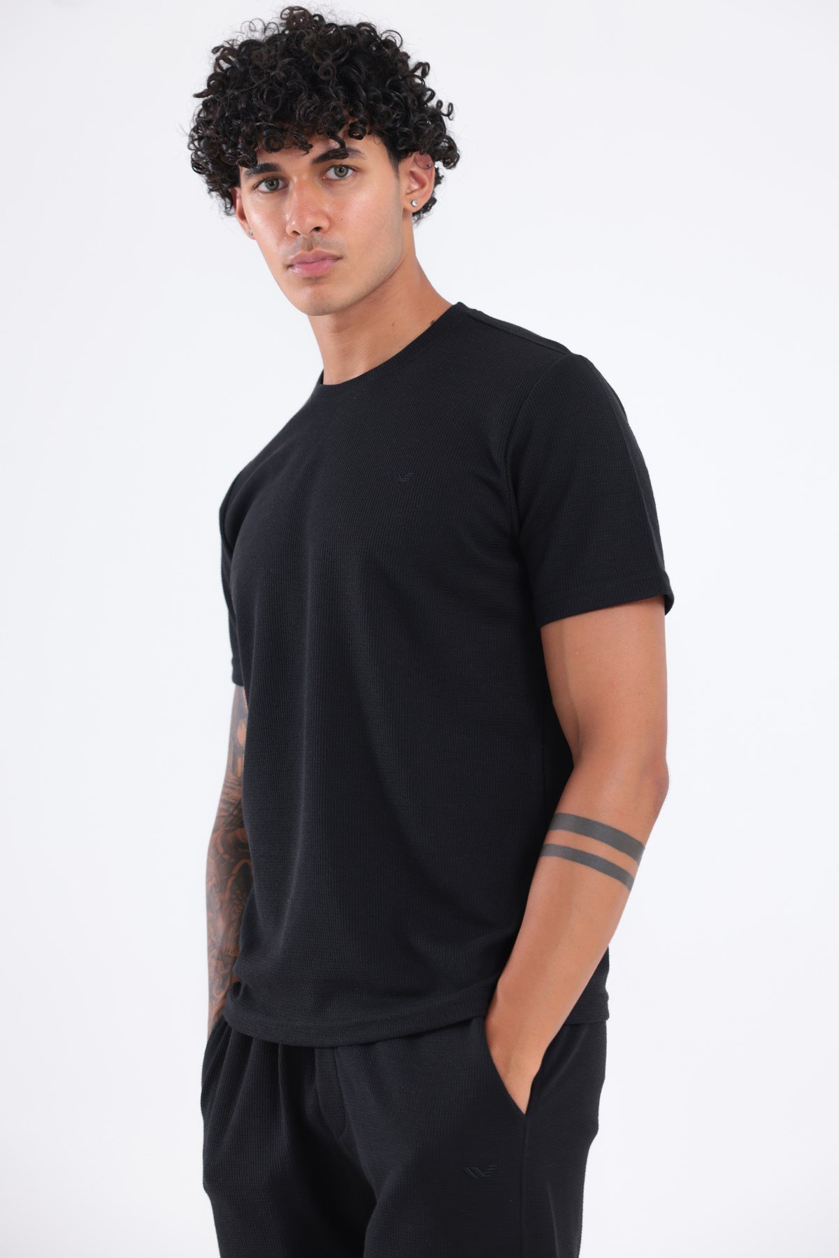 Waffle Dokulu Nakış Logo Detaylı Oversize Erkek T-Shirt