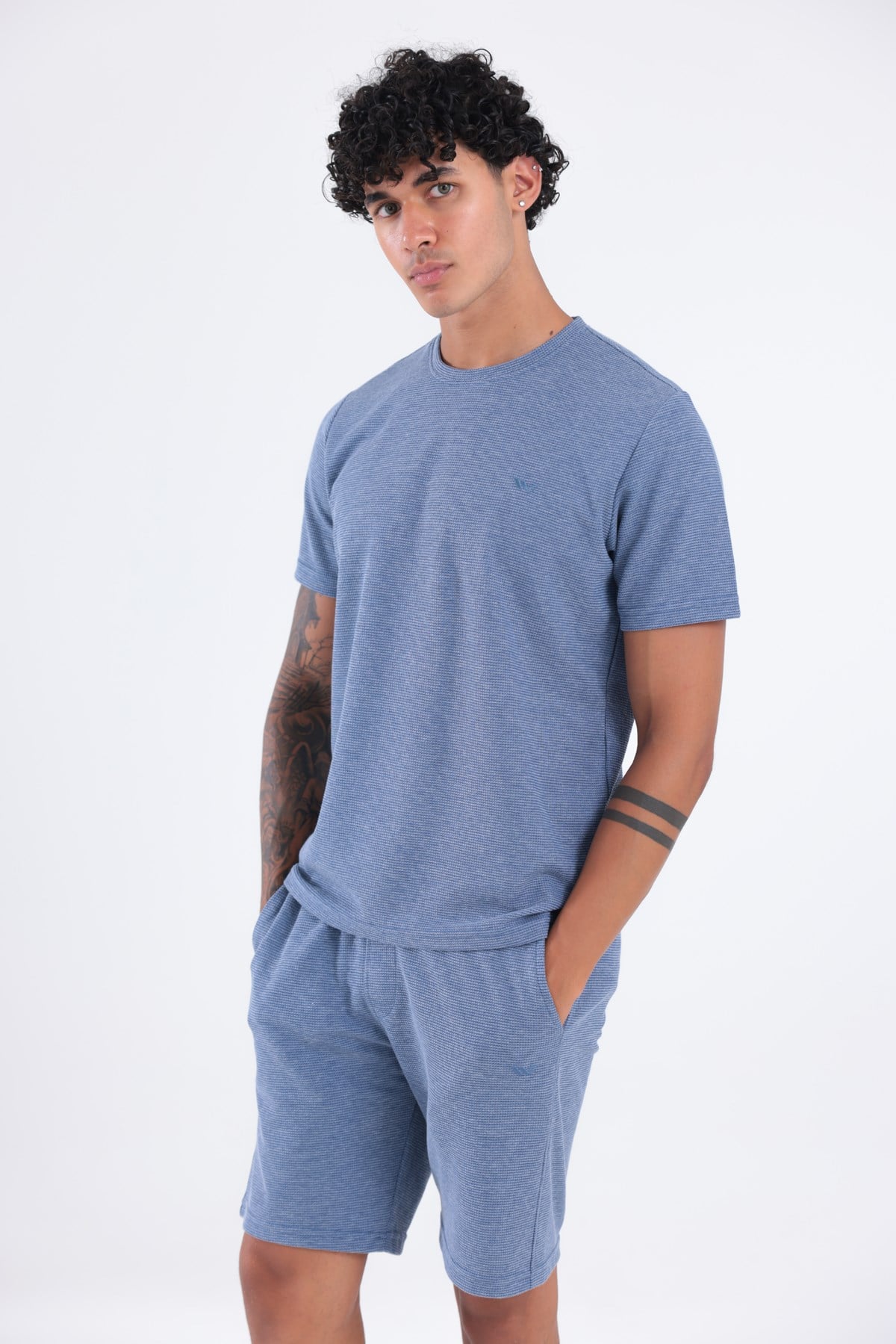 Waffle Dokulu Nakış Logo Detaylı Oversize Erkek T-Shirt