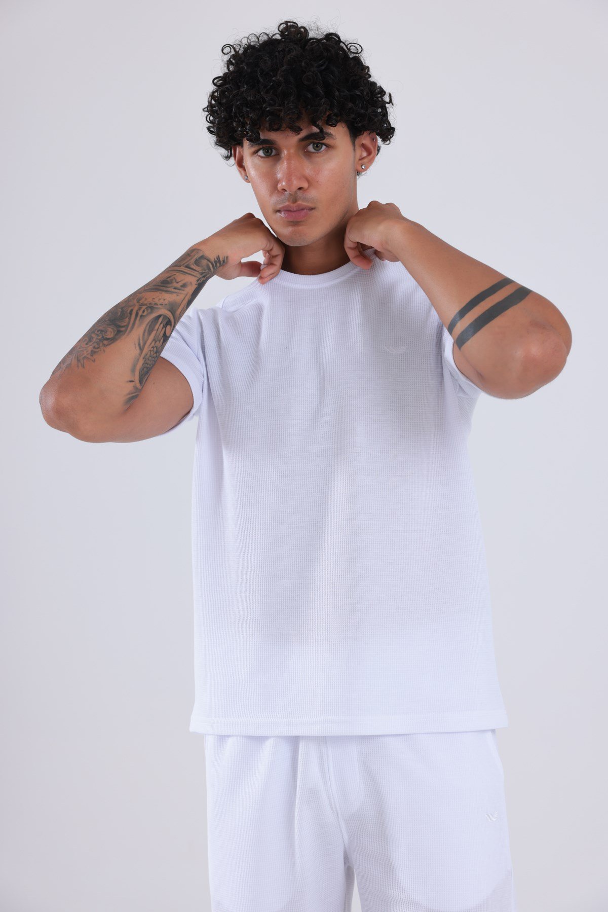 Waffle Dokulu Nakış Logo Detaylı Oversize Erkek T-Shirt