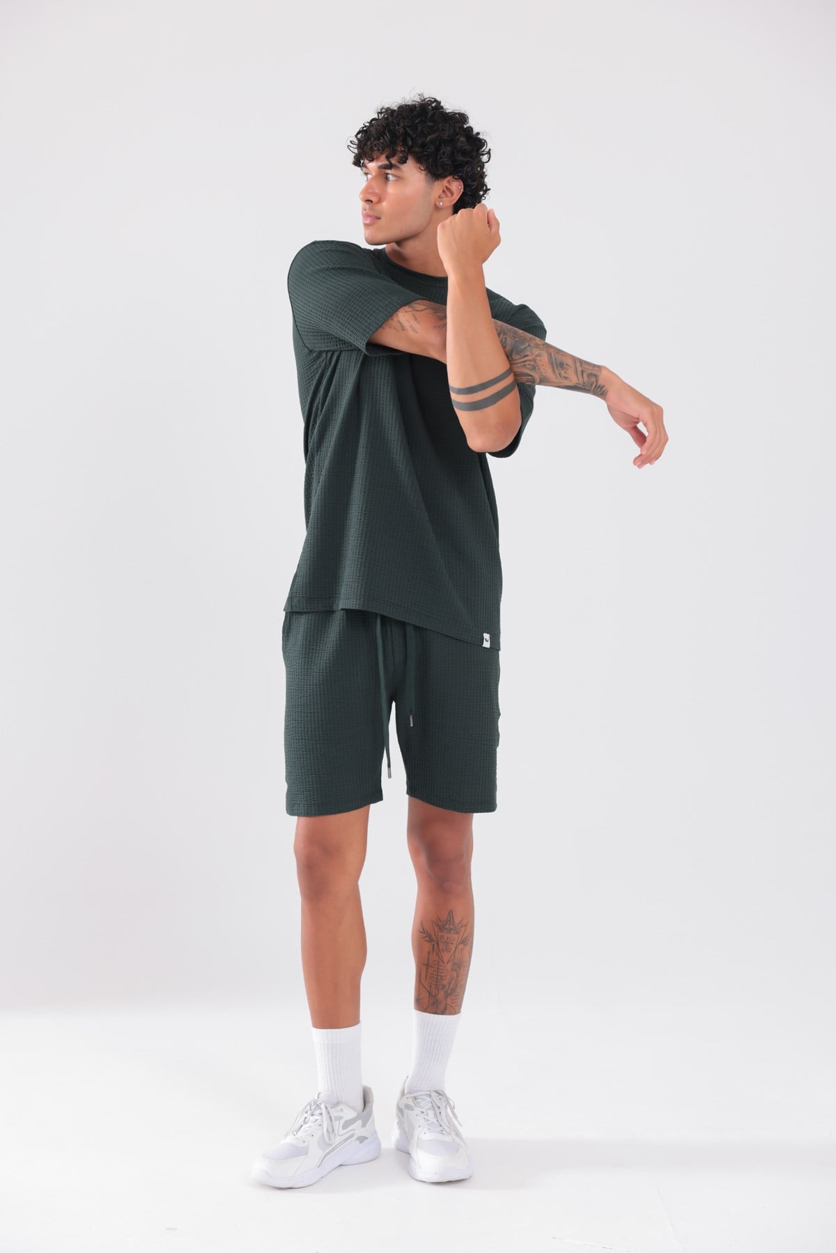 Waffle Dokulu Oversize T-Shirt ve Şort Erkek Takım