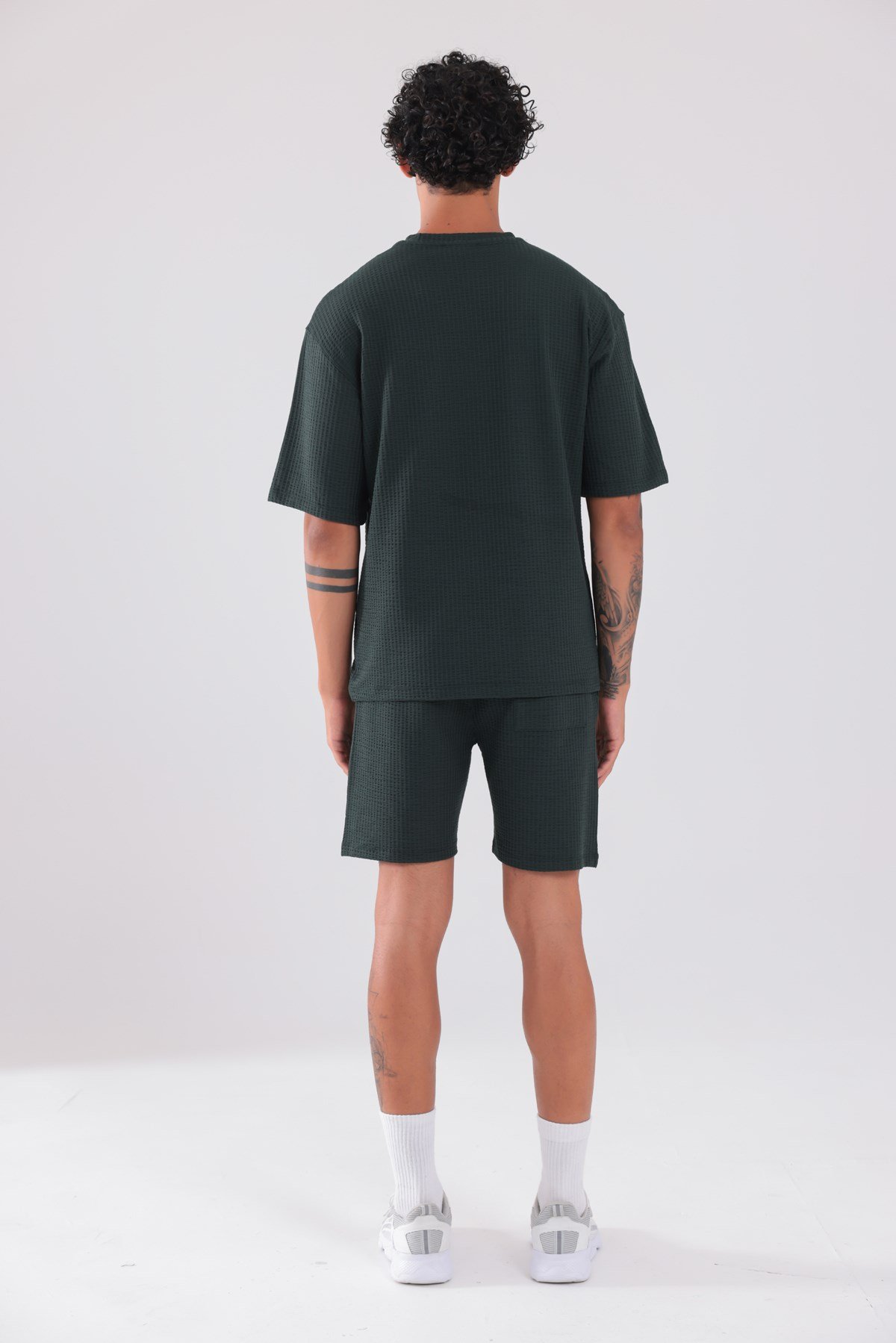 Waffle Dokulu Oversize T-Shirt ve Şort Erkek Takım