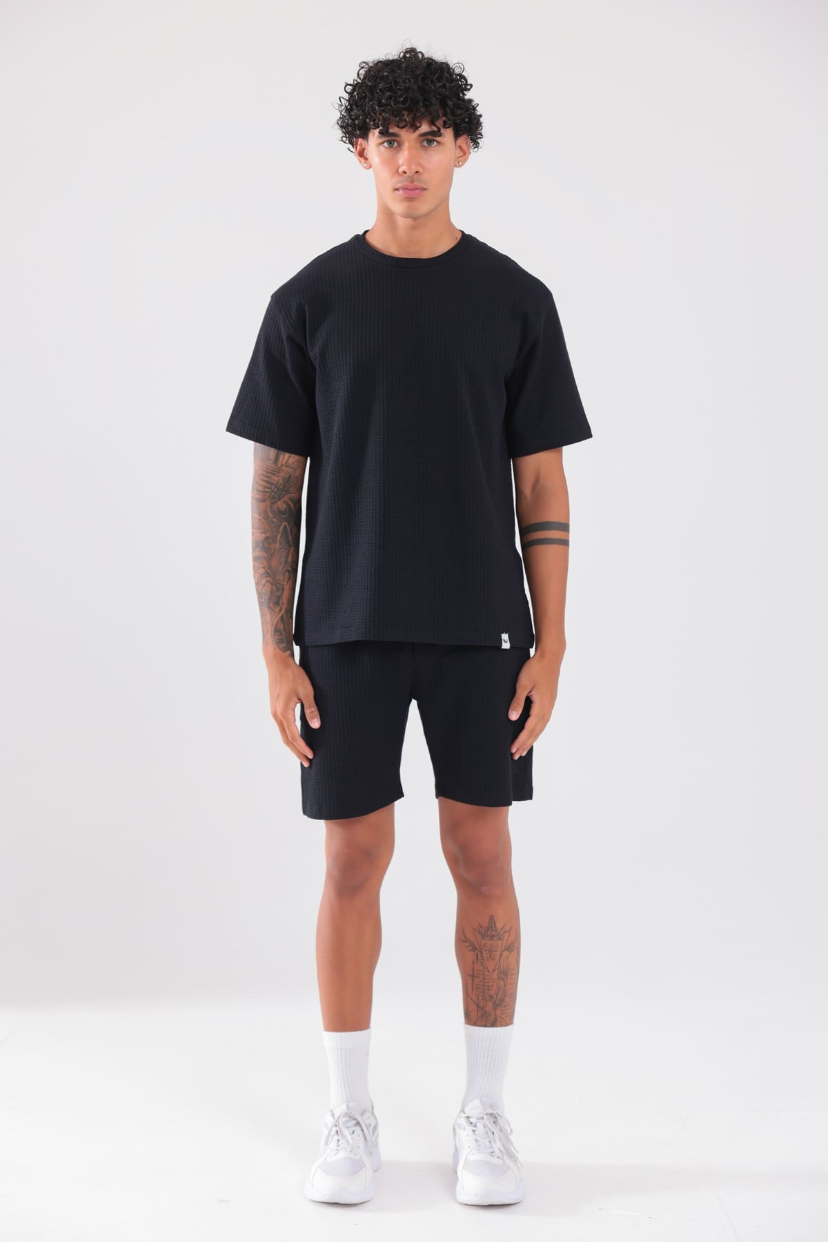 Waffle Dokulu Oversize T-Shirt ve Şort Erkek Takım