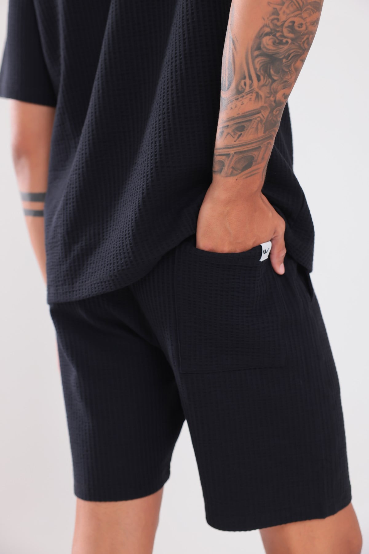 Waffle Dokulu Oversize T-Shirt ve Şort Erkek Takım