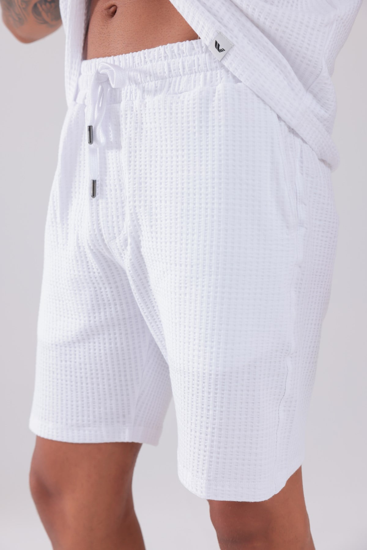 Waffle Dokulu Oversize T-Shirt ve Şort Erkek Takım