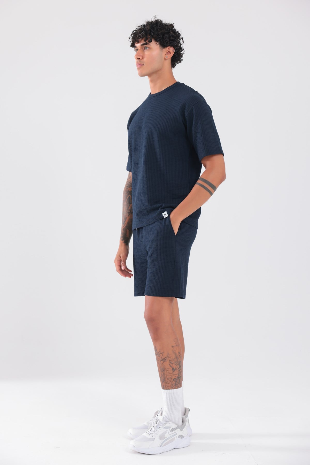Waffle Dokulu Oversize T-Shirt ve Şort Erkek Takım