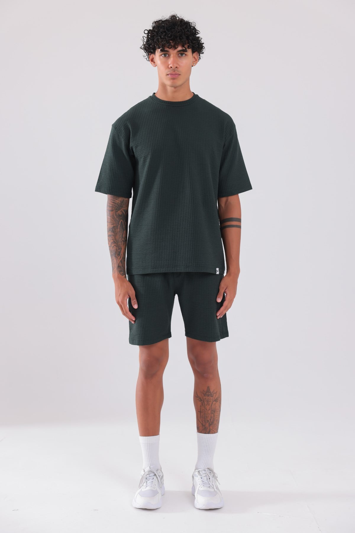 Waffle Dokulu Oversize T-Shirt ve Şort Erkek Takım