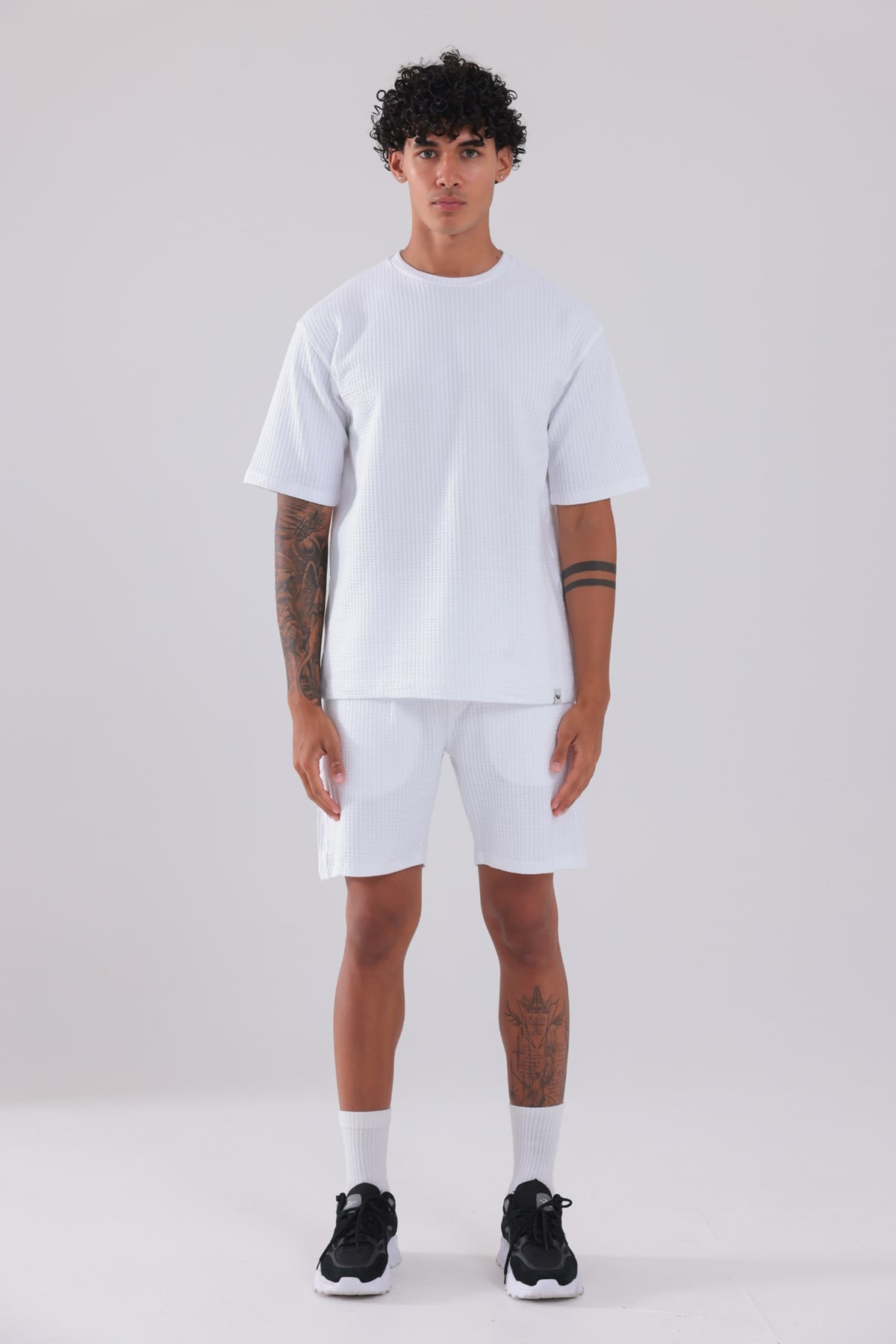 Waffle Dokulu Oversize T-Shirt ve Şort Erkek Takım