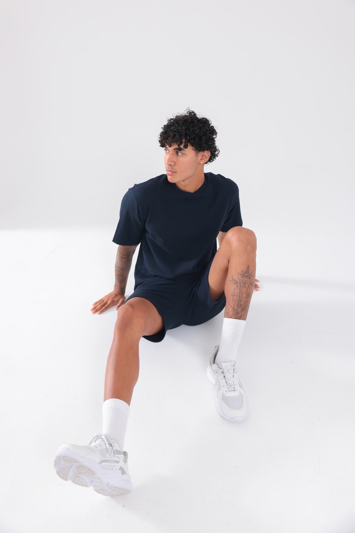 Waffle Dokulu Oversize T-Shirt ve Şort Erkek Takım
