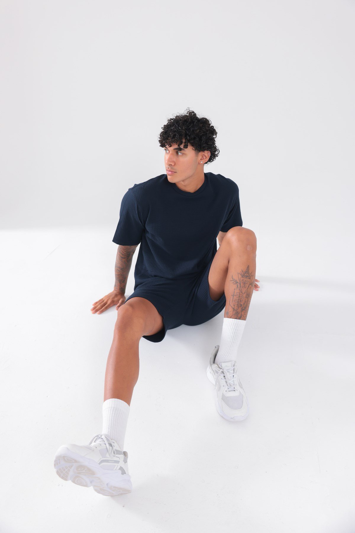 Waffle Dokulu Oversize T-Shirt ve Şort Erkek Takım