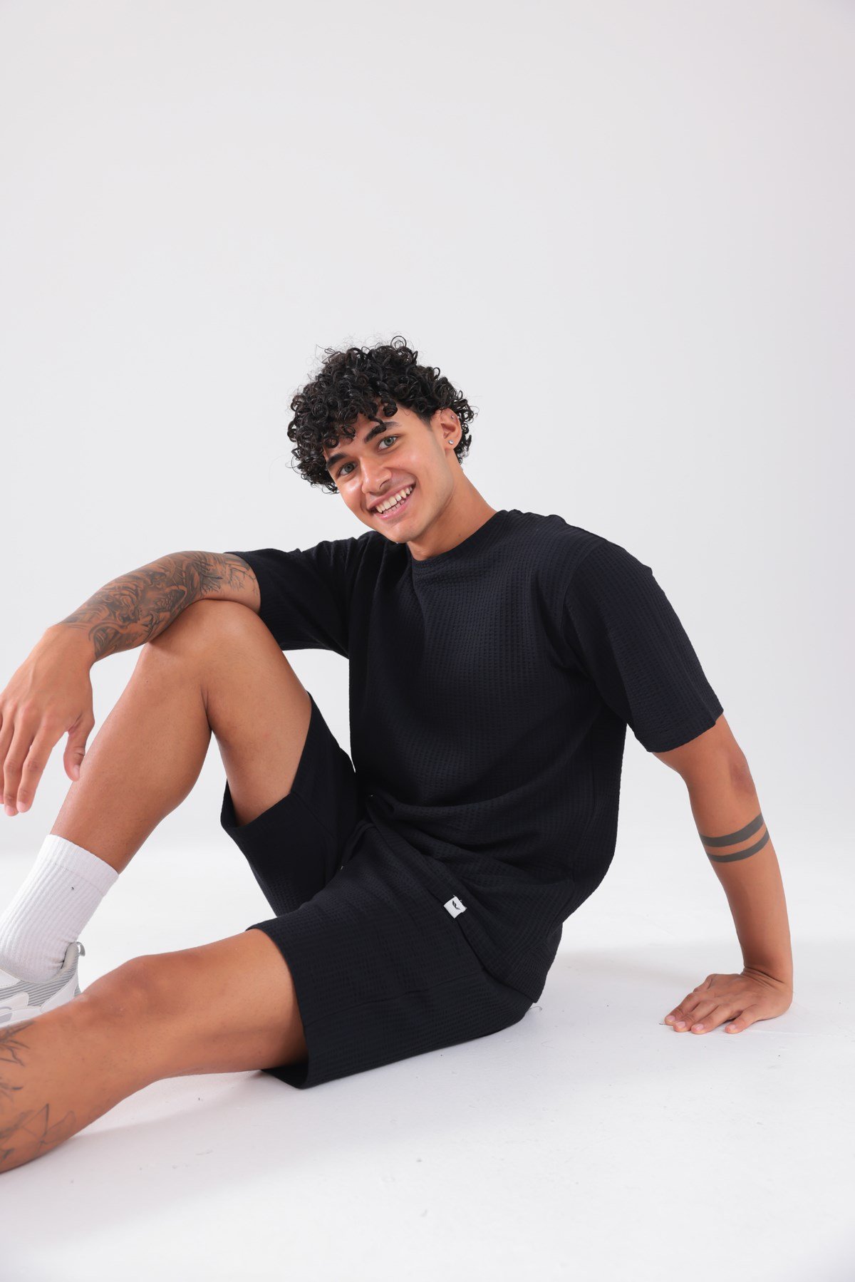 Waffle Dokulu Oversize T-Shirt ve Şort Erkek Takım