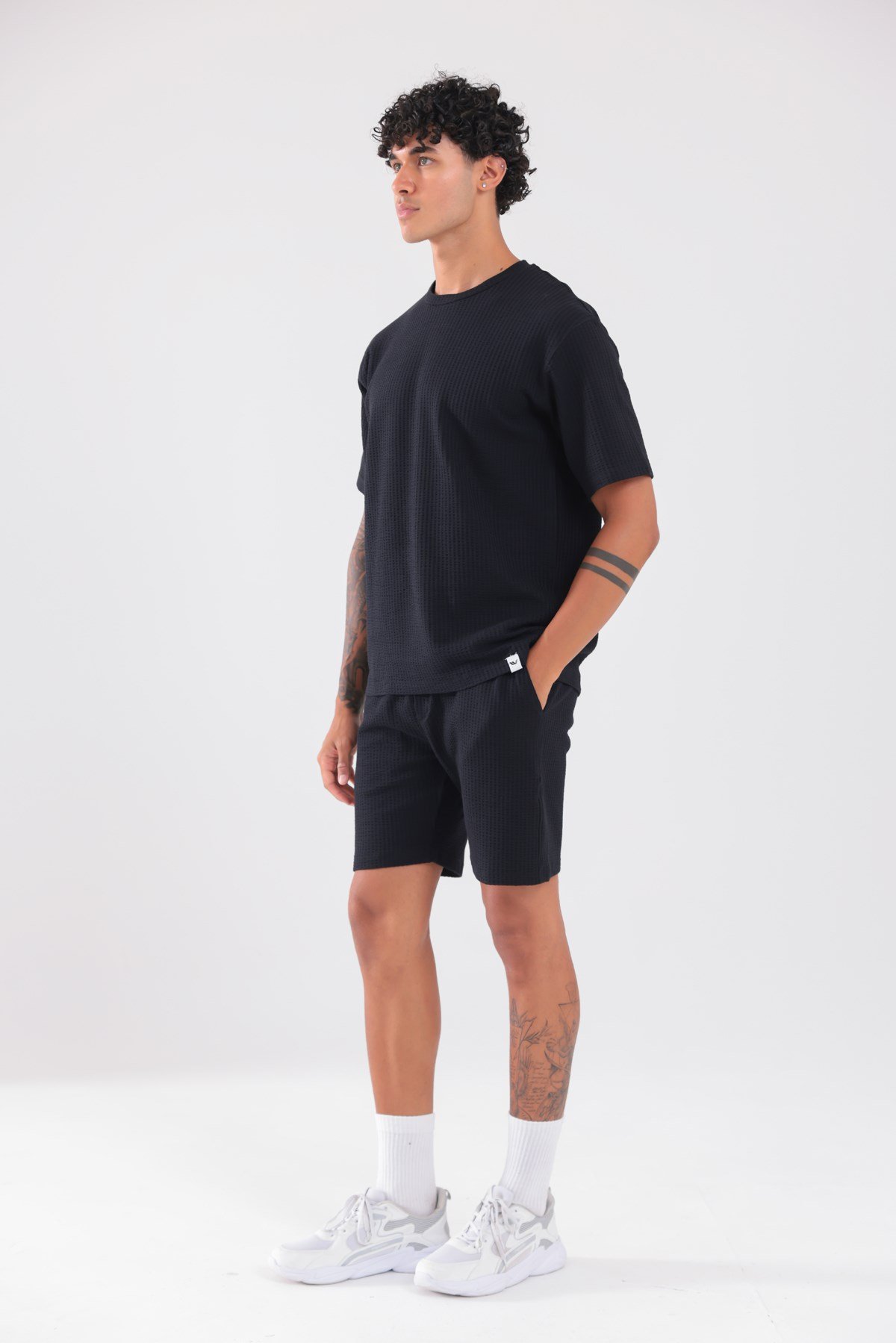 Waffle Dokulu Oversize T-Shirt ve Şort Erkek Takım