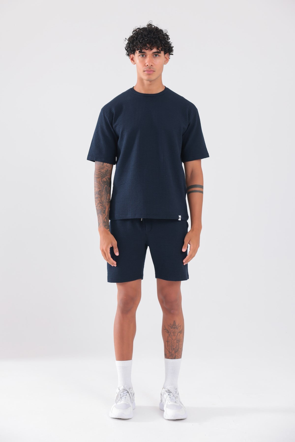 Waffle Dokulu Oversize T-Shirt ve Şort Erkek Takım