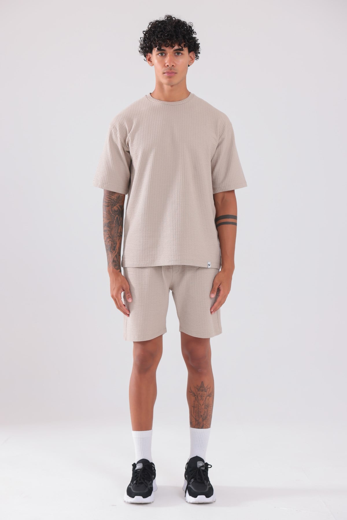 Waffle Dokulu Oversize T-Shirt ve Şort Erkek Takım