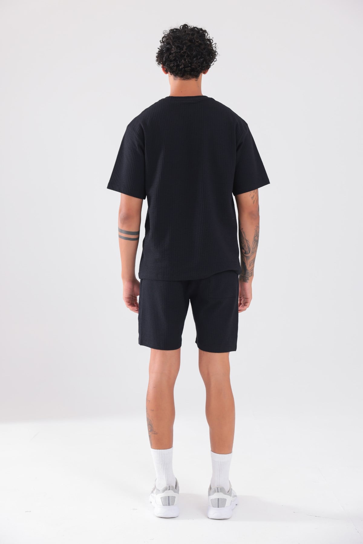 Waffle Dokulu Oversize T-Shirt ve Şort Erkek Takım