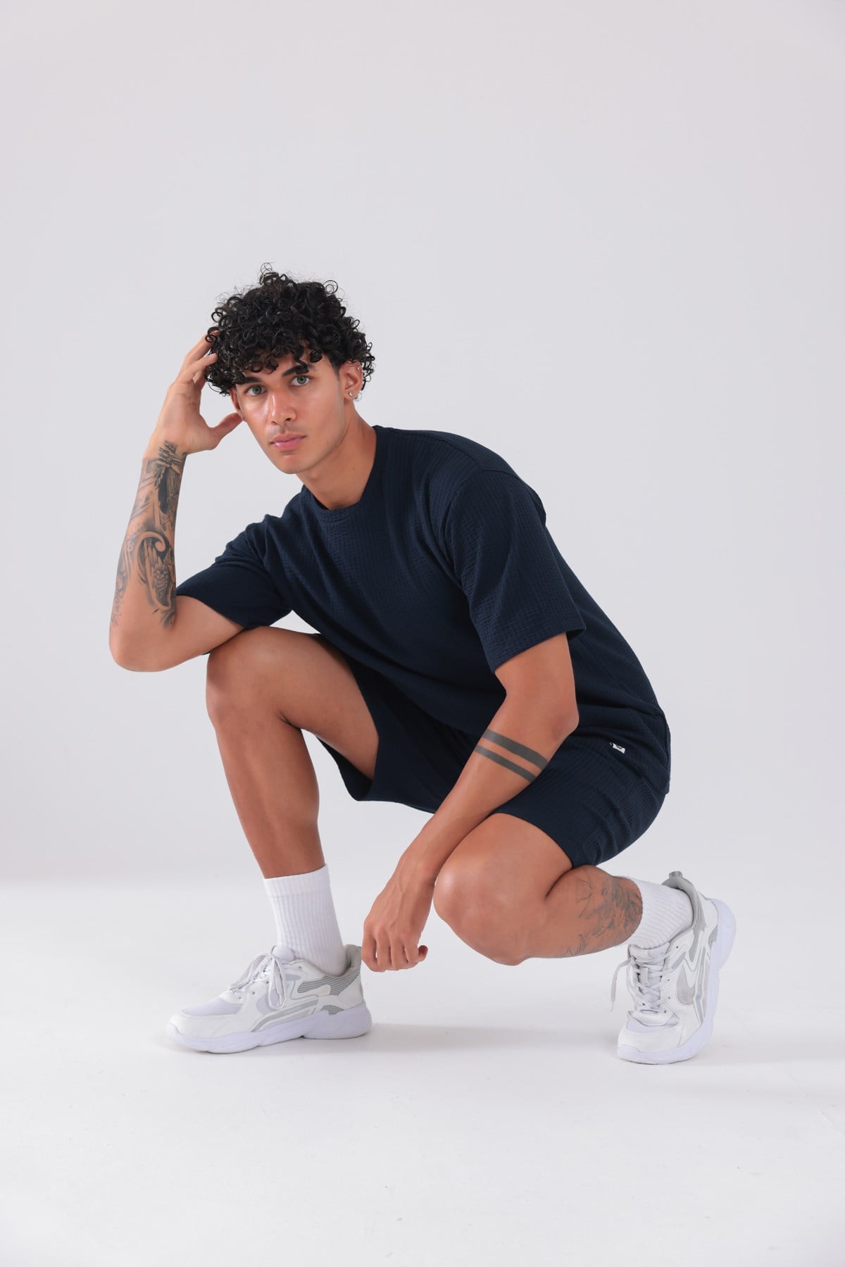 Waffle Dokulu Oversize T-Shirt ve Şort Erkek Takım