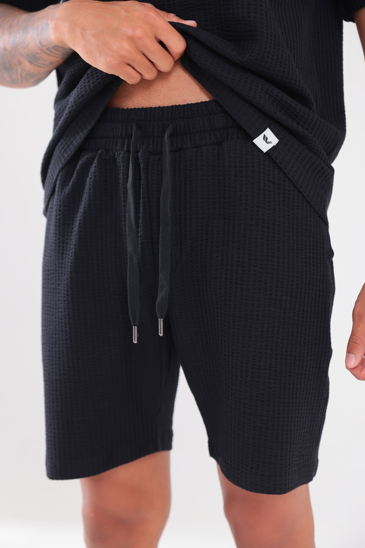 Waffle Dokulu Oversize T-Shirt ve Şort Erkek Takım