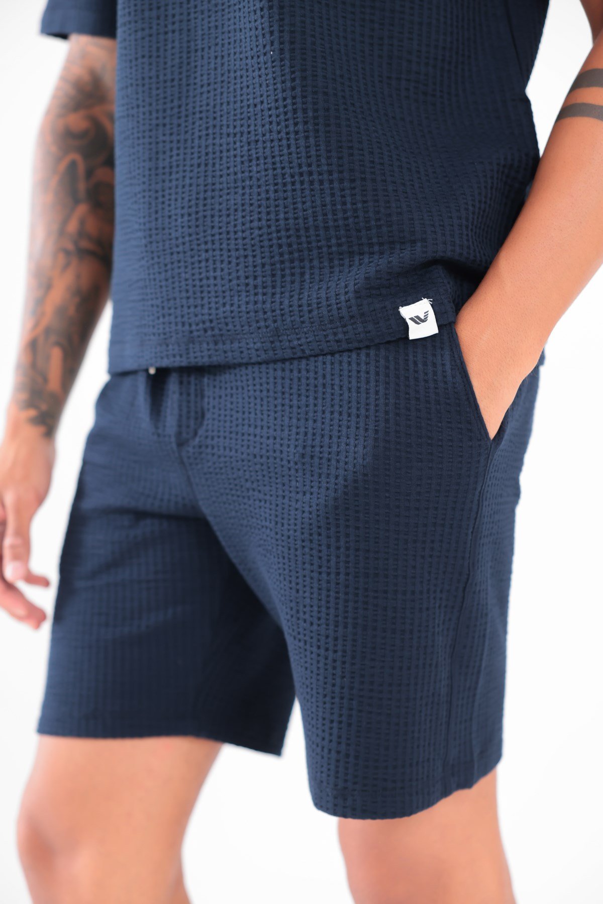 Waffle Dokulu Oversize T-Shirt ve Şort Erkek Takım