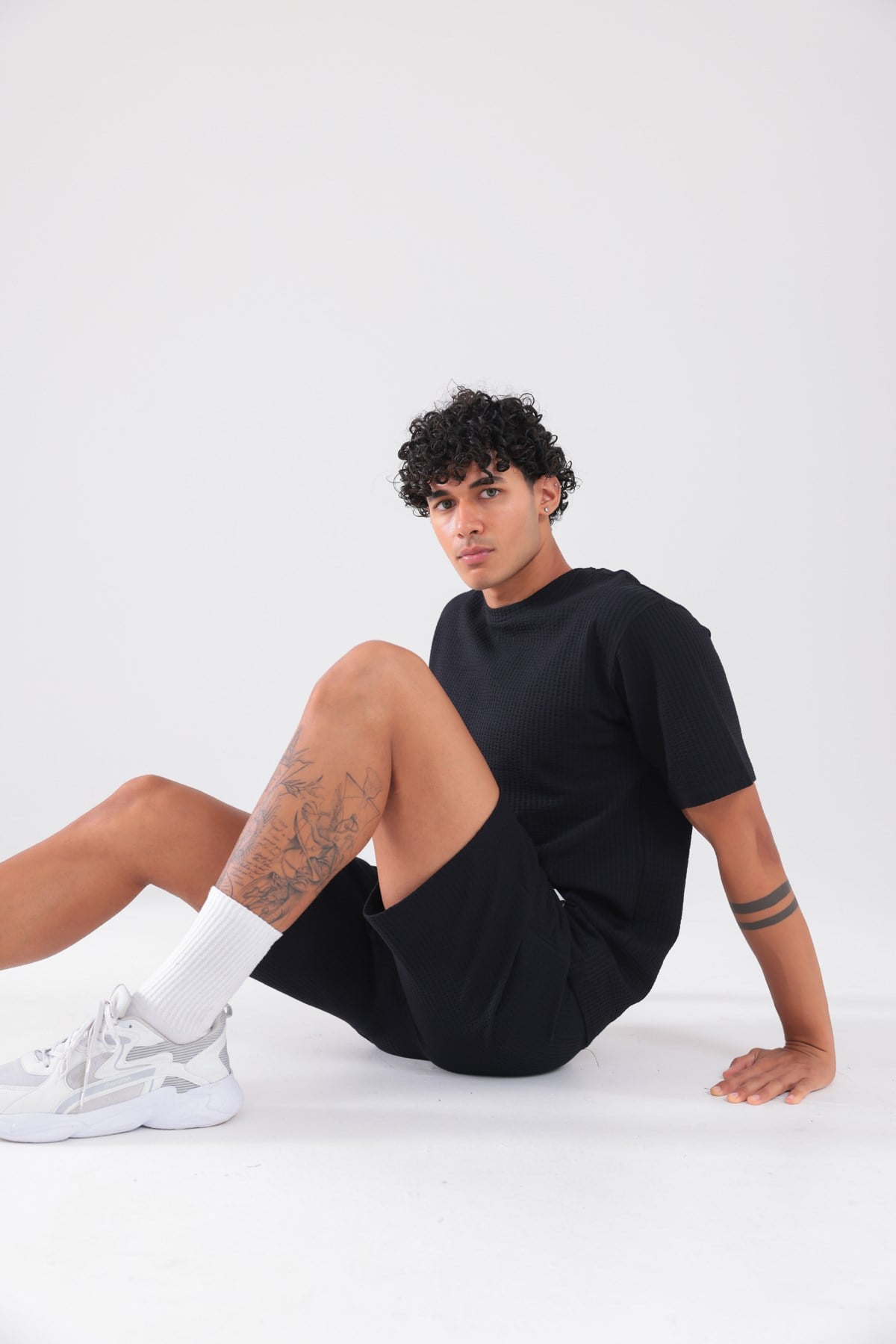 Waffle Dokulu Oversize T-Shirt ve Şort Erkek Takım