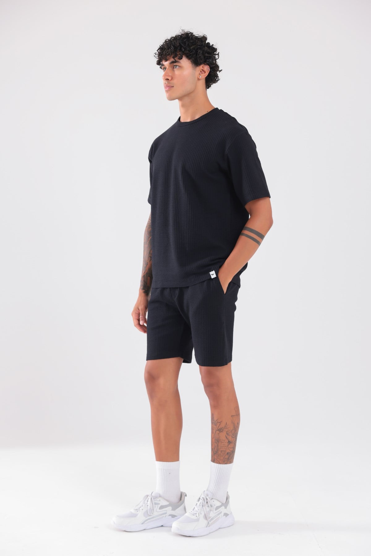 Waffle Dokulu Oversize T-Shirt ve Şort Erkek Takım