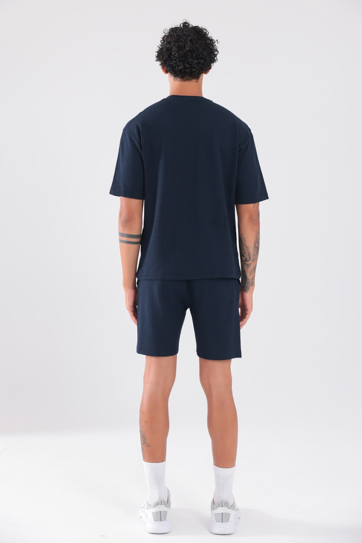 Waffle Dokulu Oversize T-Shirt ve Şort Erkek Takım