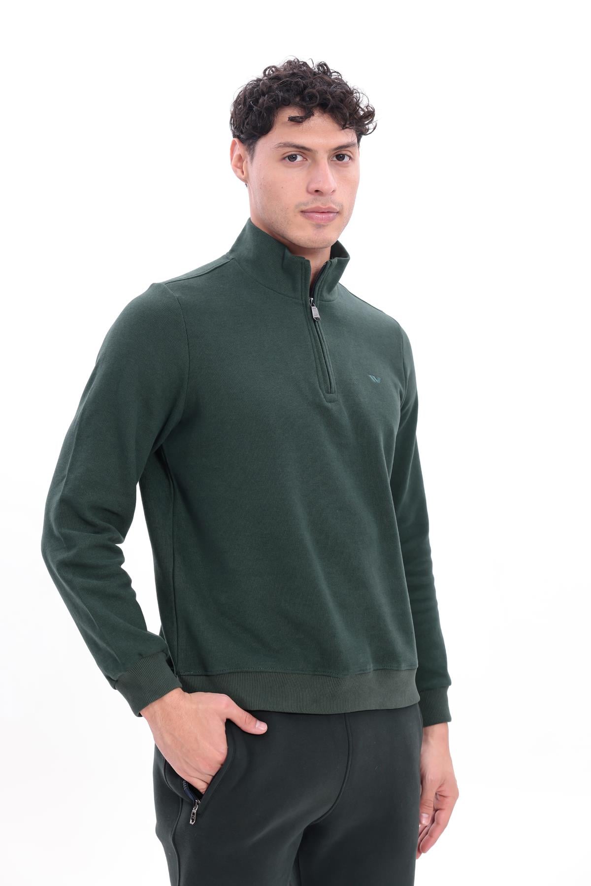 Yarım Fermuarlı Dik Yaka Selanik Örme Erkek Sweatshirt