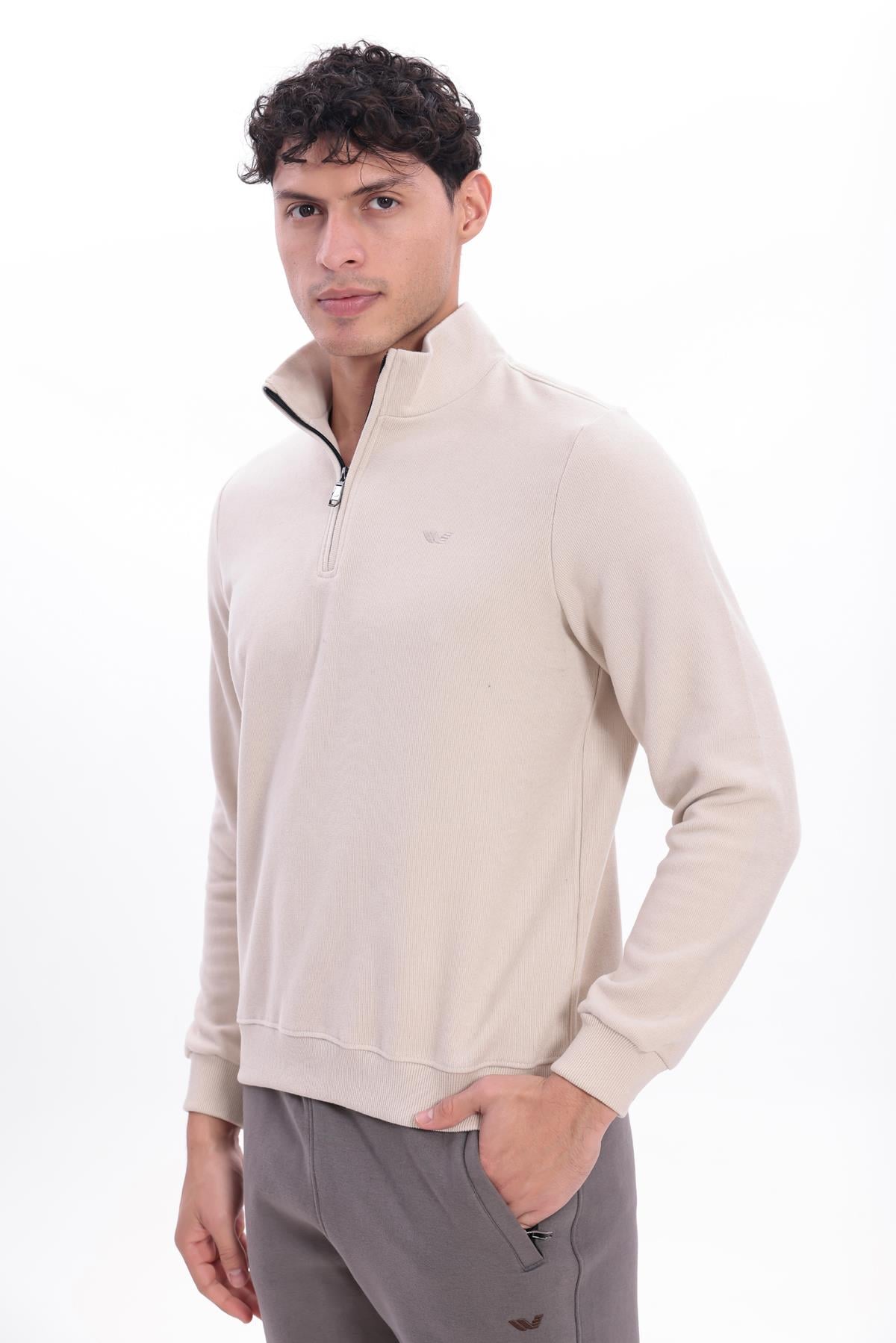 Yarım Fermuarlı Dik Yaka Selanik Örme Erkek Sweatshirt