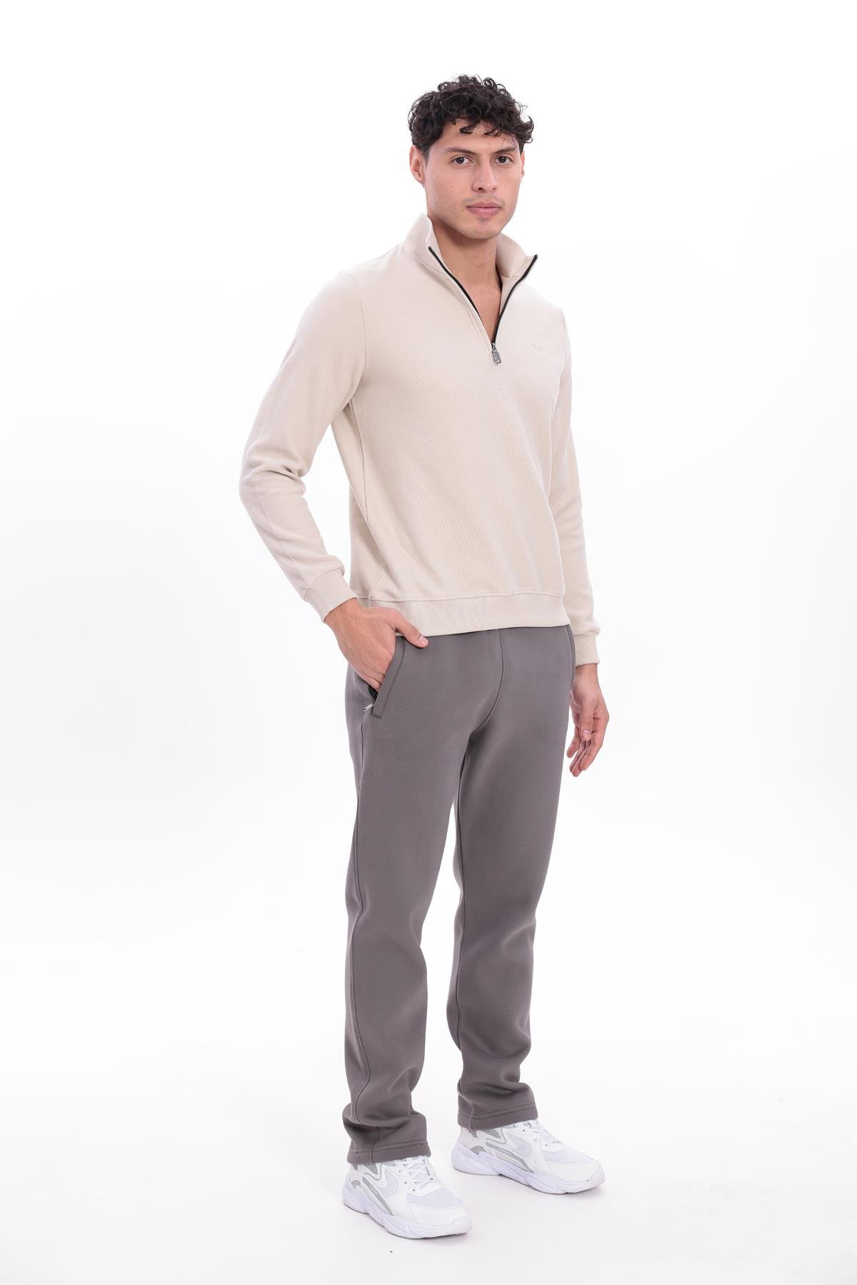 Yarım Fermuarlı Dik Yaka Selanik Örme Erkek Sweatshirt