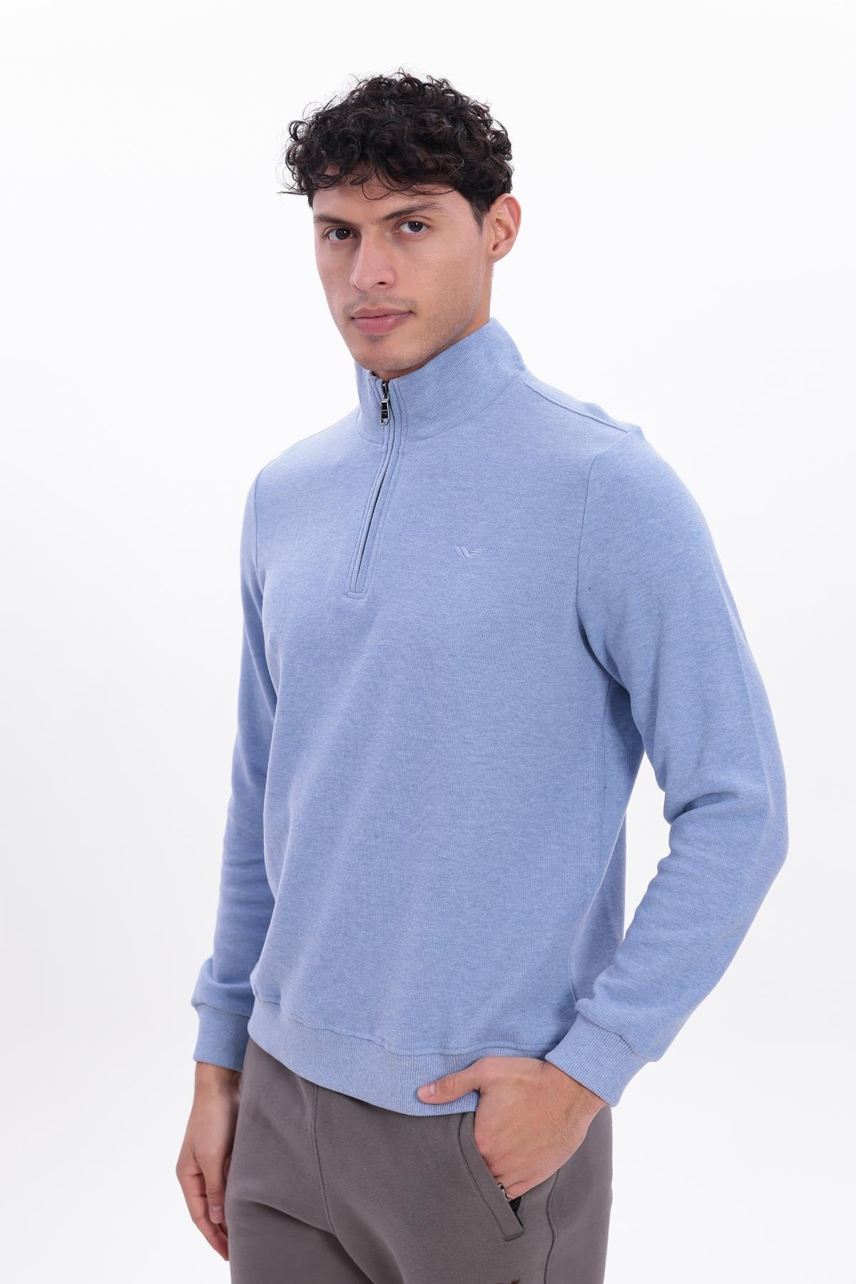 Yarım Fermuarlı Dik Yaka Selanik Örme Erkek Sweatshirt