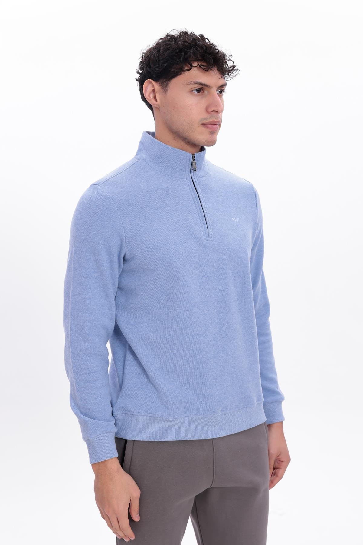 Yarım Fermuarlı Dik Yaka Selanik Örme Erkek Sweatshirt