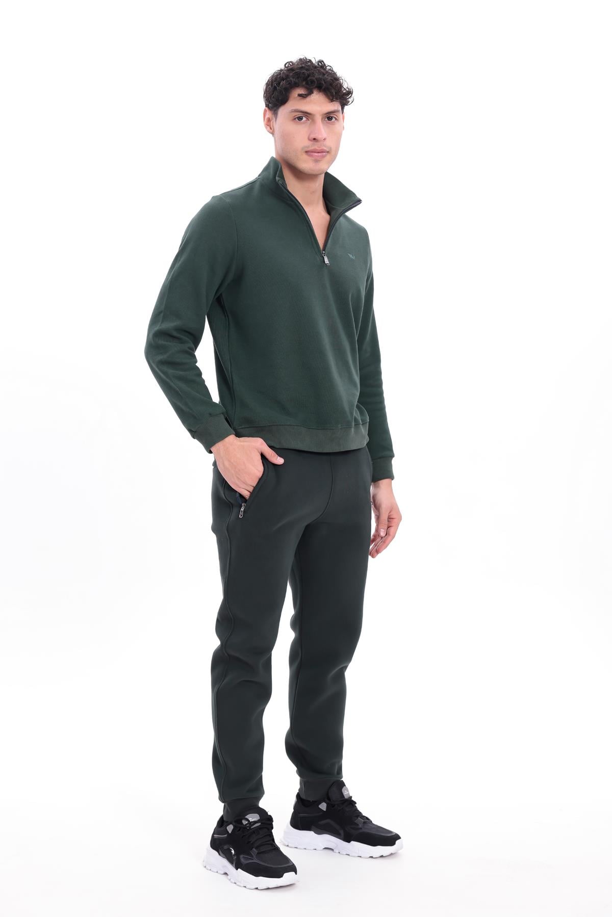 Yarım Fermuarlı Dik Yaka Selanik Örme Erkek Sweatshirt