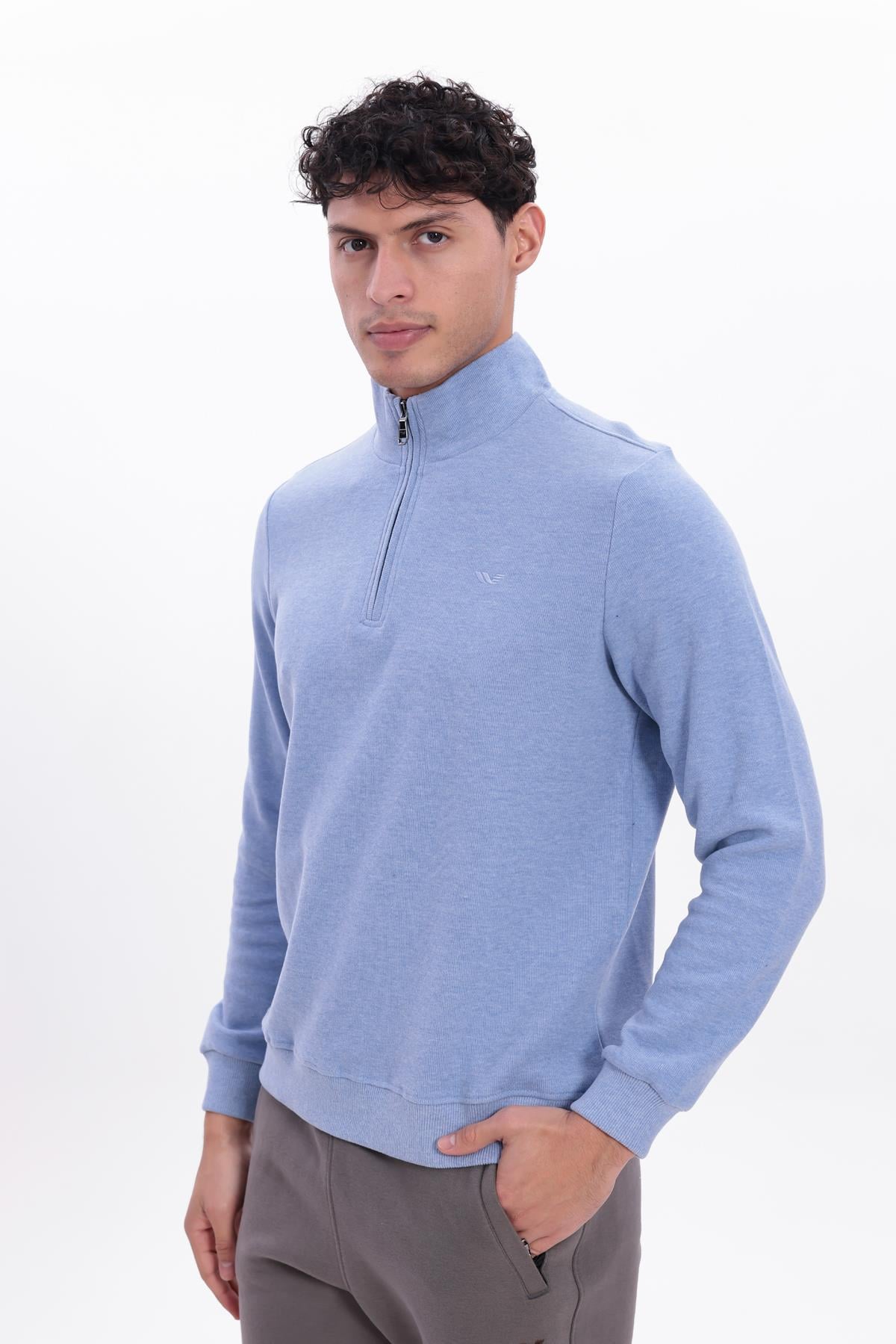 Yarım Fermuarlı Dik Yaka Selanik Örme Erkek Sweatshirt