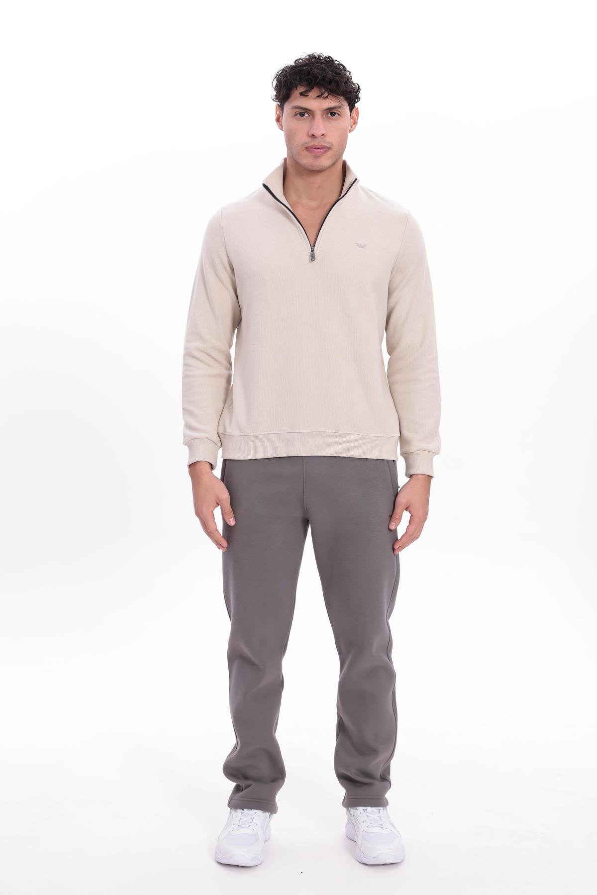 Yarım Fermuarlı Dik Yaka Selanik Örme Erkek Sweatshirt