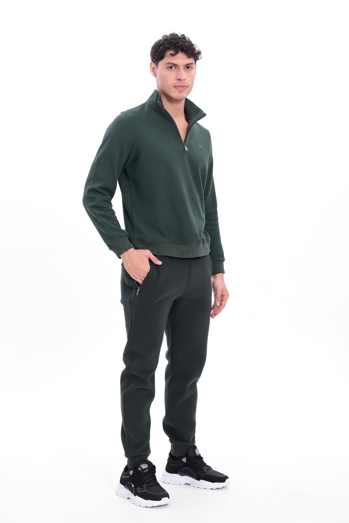 Yarım Fermuarlı Dik Yaka Selanik Örme Erkek Sweatshirt