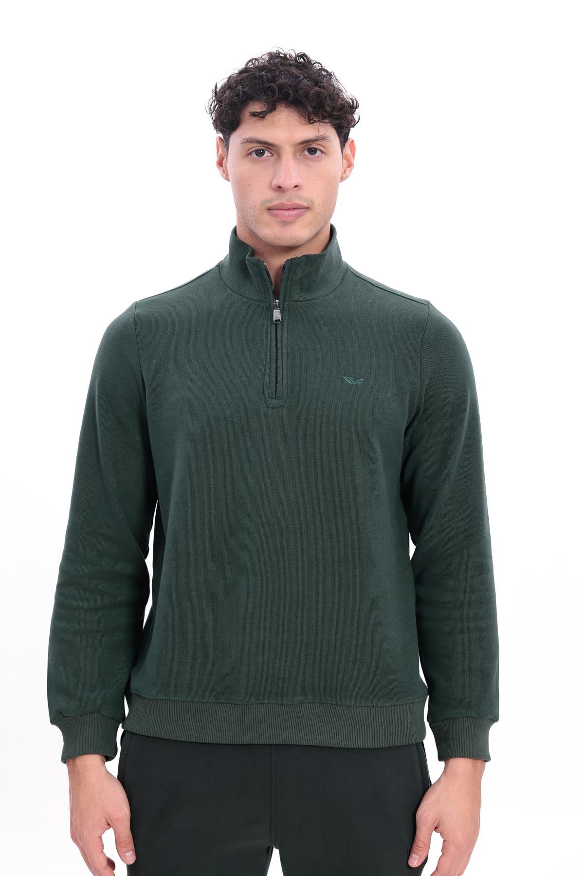 Yarım Fermuarlı Dik Yaka Selanik Örme Erkek Sweatshirt