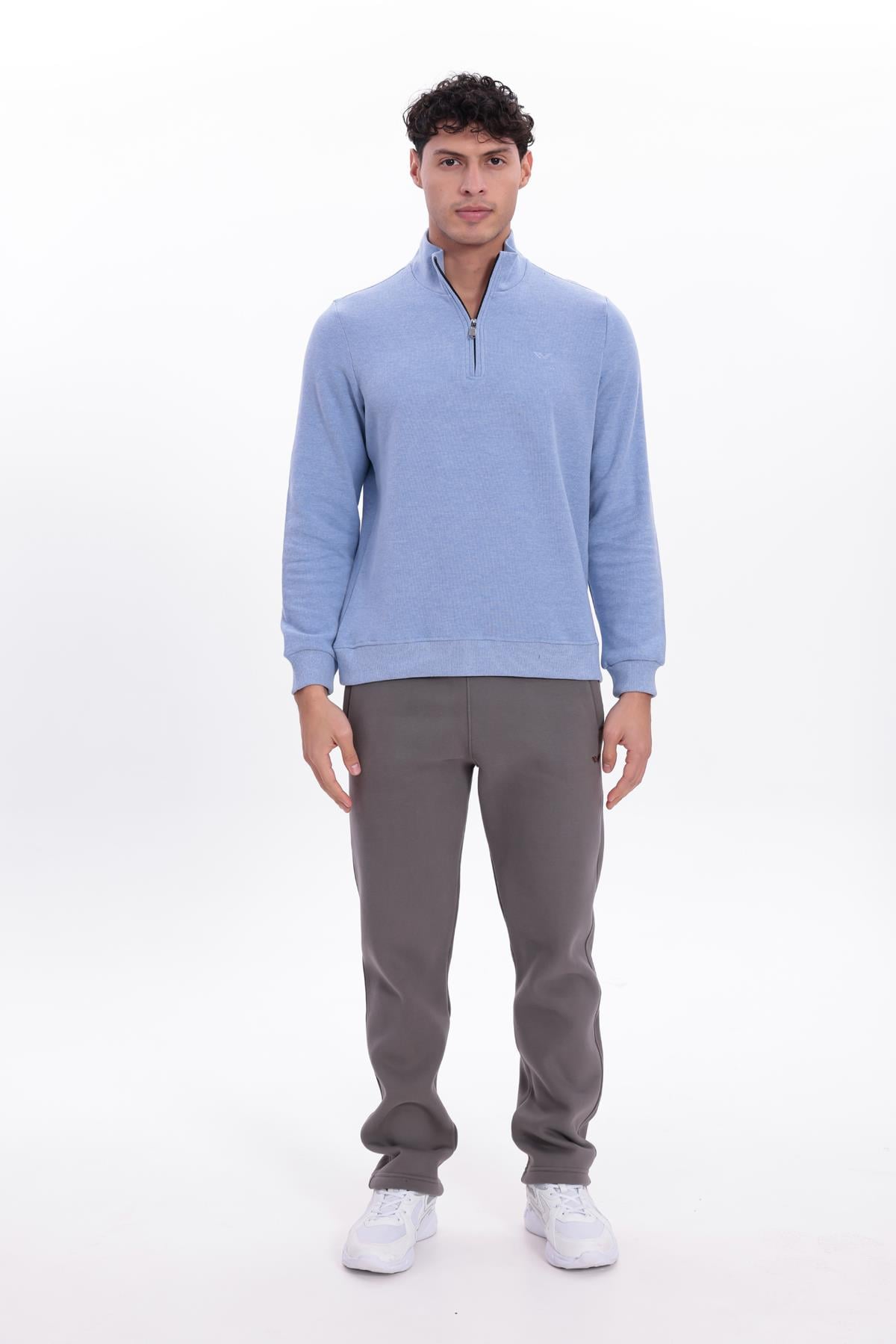 Yarım Fermuarlı Dik Yaka Selanik Örme Erkek Sweatshirt