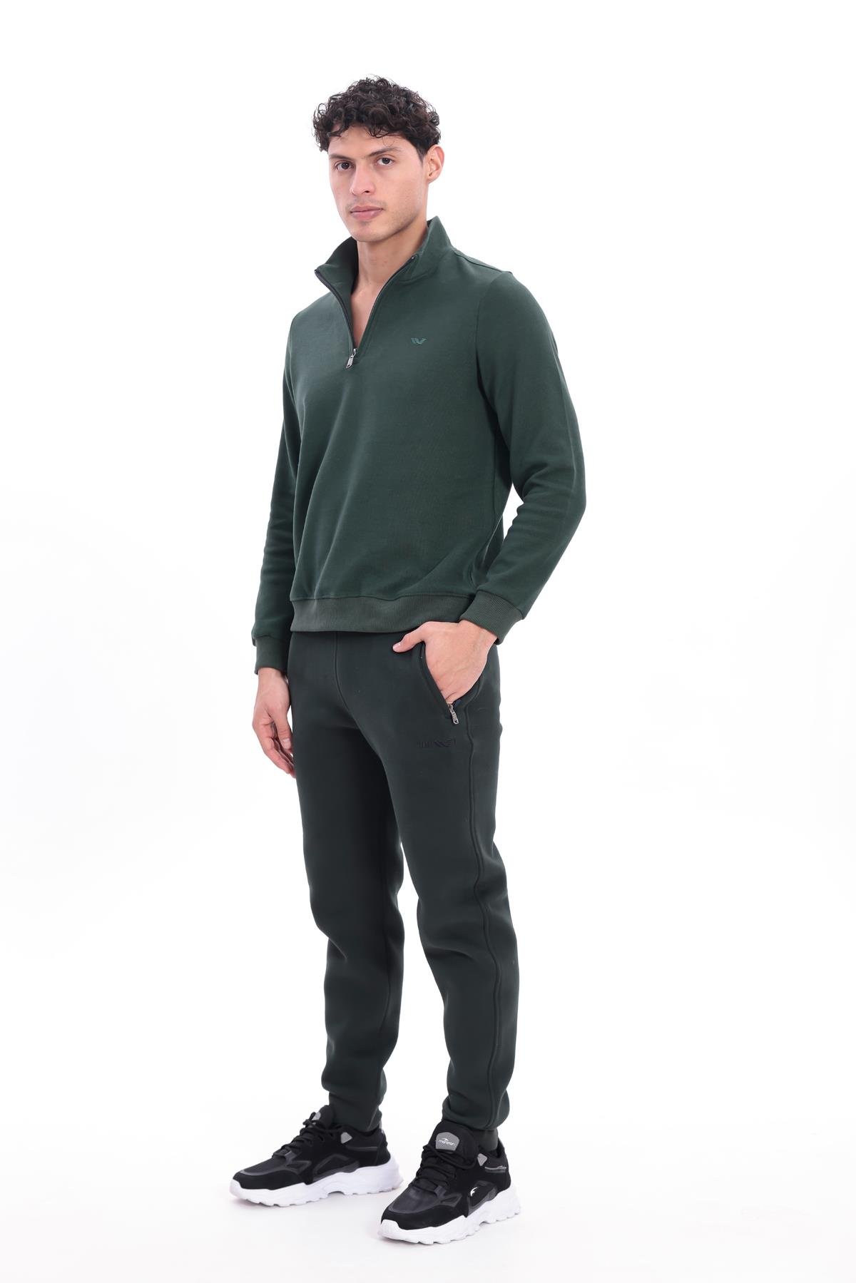 Yarım Fermuarlı Dik Yaka Selanik Örme Erkek Sweatshirt