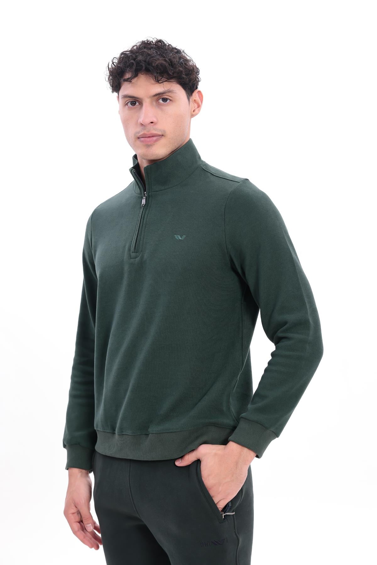 Yarım Fermuarlı Dik Yaka Selanik Örme Erkek Sweatshirt