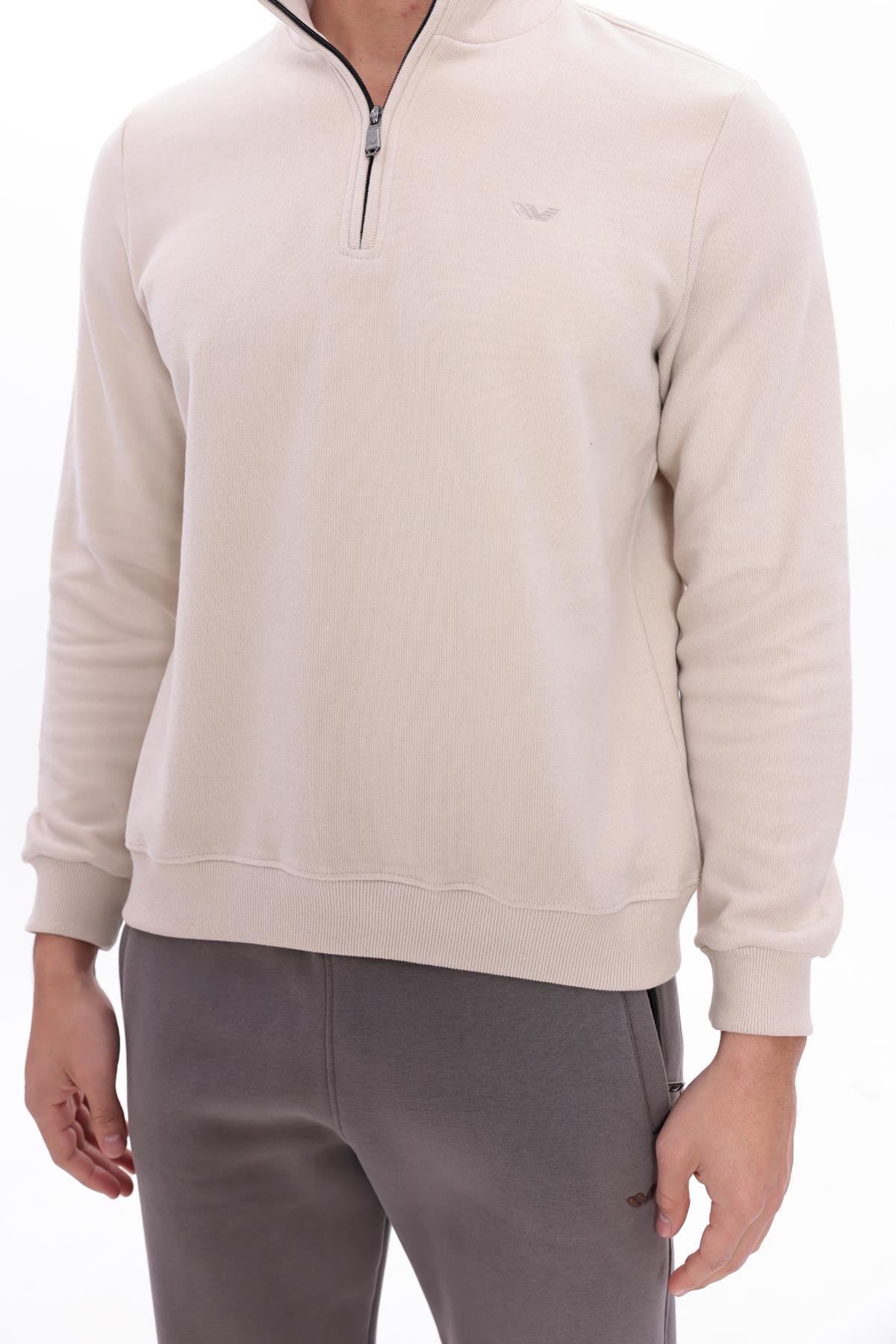 Yarım Fermuarlı Dik Yaka Selanik Örme Erkek Sweatshirt