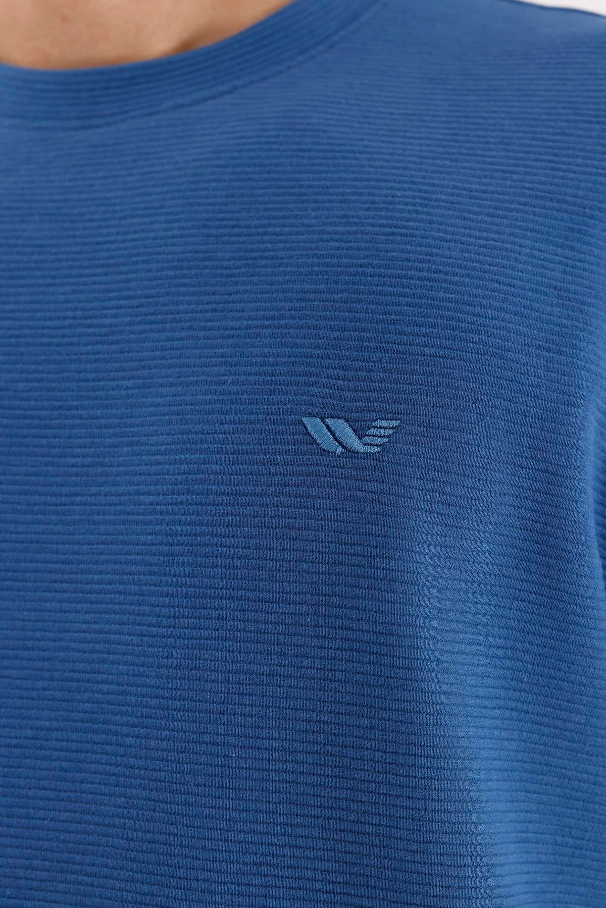 Yatay Dokulu Ottoman Yüzey Tonal Logo Detaylı Bisiklet Yaka Standart Kalıp Sweatshirt