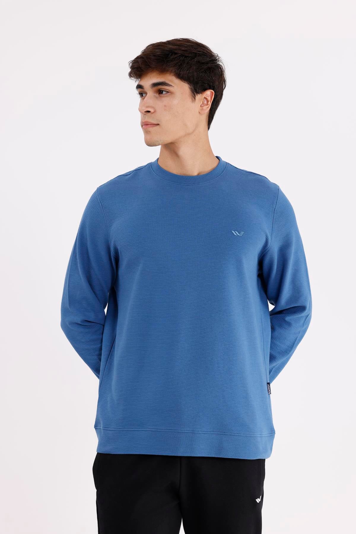 Yatay Dokulu Ottoman Yüzey Tonal Logo Detaylı Bisiklet Yaka Standart Kalıp Sweatshirt