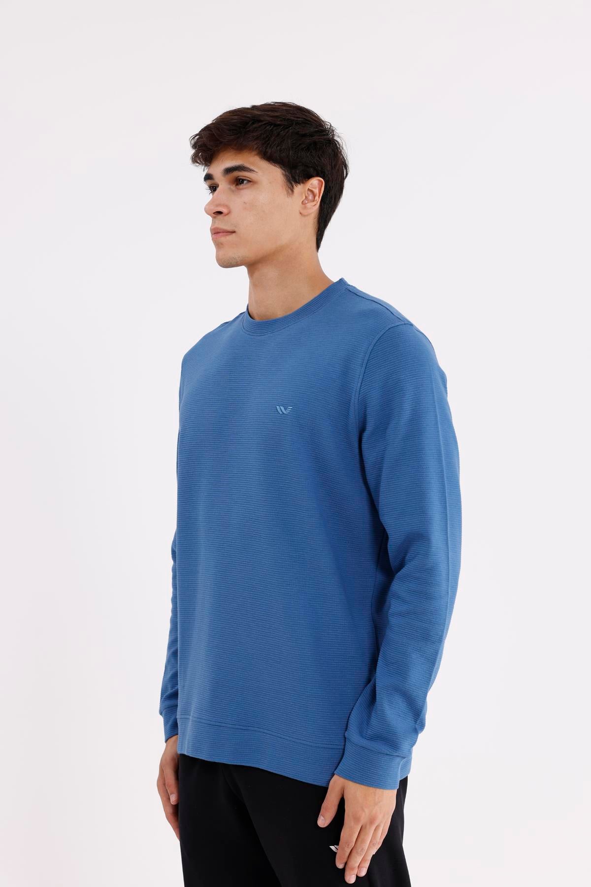 Yatay Dokulu Ottoman Yüzey Tonal Logo Detaylı Bisiklet Yaka Standart Kalıp Sweatshirt